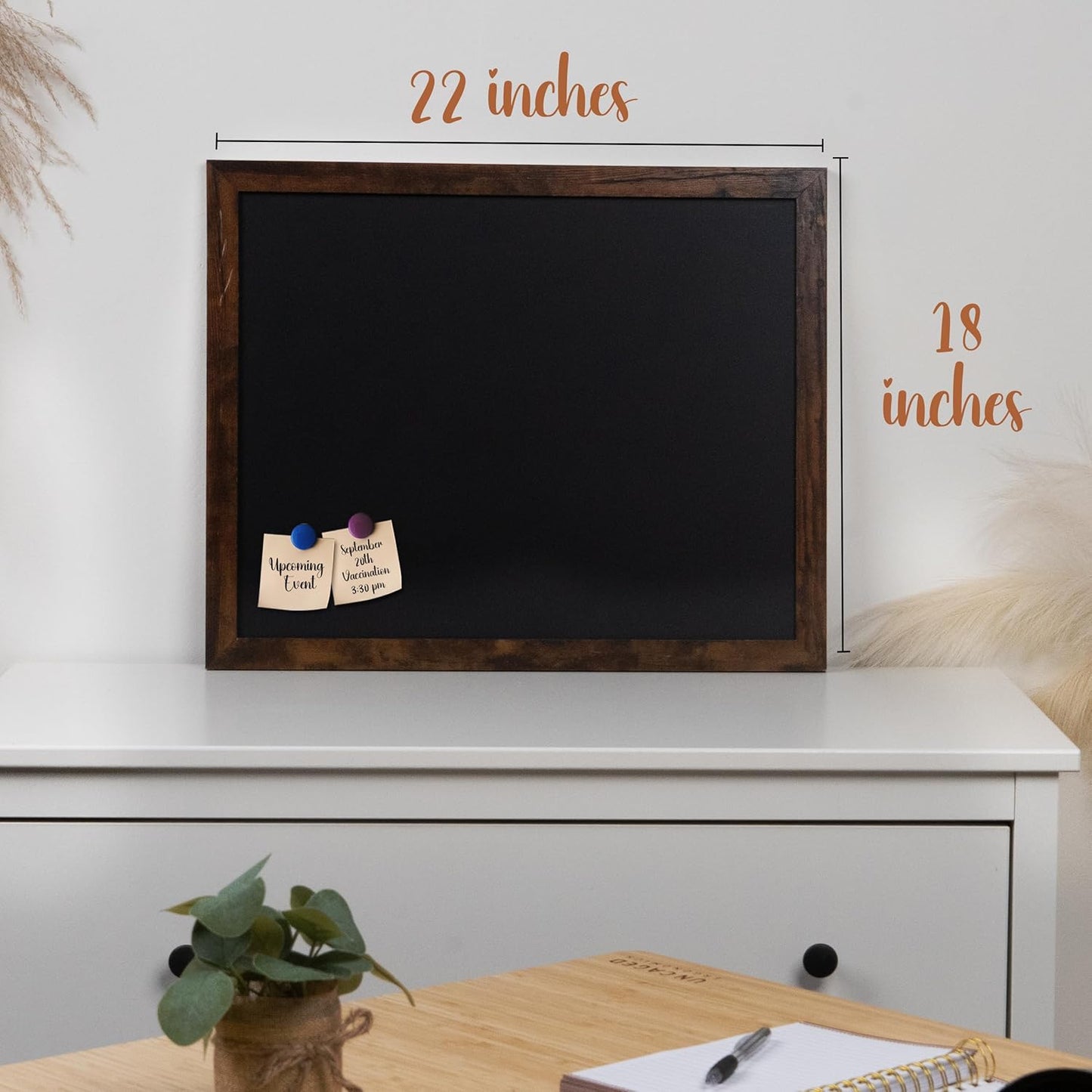 Loddie Doddie Chalkboard Calendar & Sign - 18 x 22 in. Rustic Wood Frame - Stain Resistant Surface & Magnetic Finish - Wall-Mount Chalk Board for Kitchen, Office & Kids