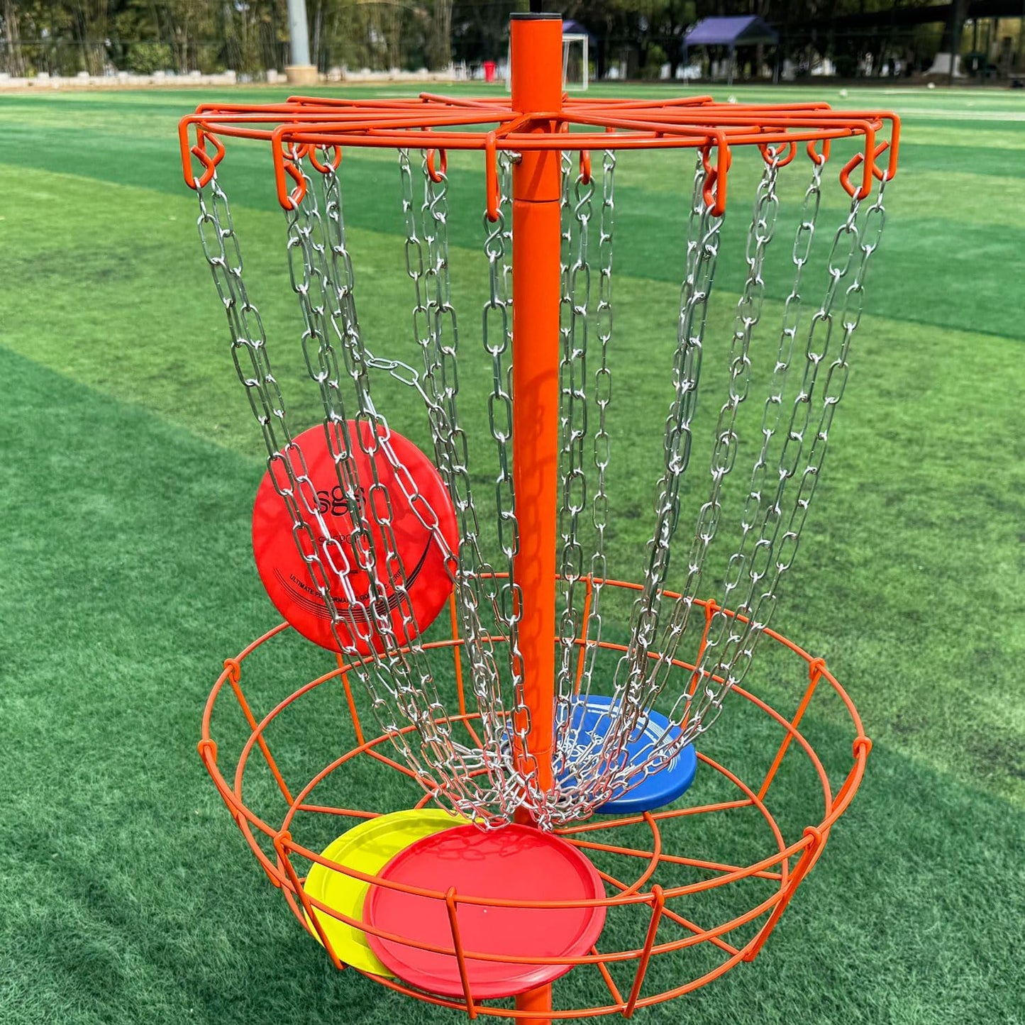 Disc Golf Basket - Portable Disc Golf Target with Heavy Duty 24-Chains Come with 6pcs Disc Golf Discs and Carry Bag, Ground Stake -Suitable for Players of All Levels - Multi Color Available