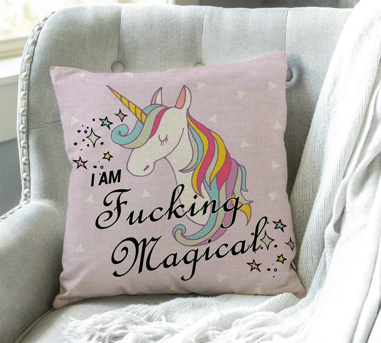 Swono Funny Unicorn Cotton Linen Throw Pillow Case Home Decorative Cushion Cover for Sofa Couch Bedding 18x18 Inches