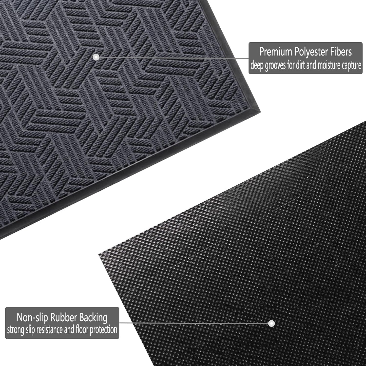 Front Door Mat 29.5"x17" Indoors Outdoors Welcome Mats, Waterproof Non-Slip Rubber Backing Heavy Duty Doormat Outside Entrance, Low Profile Entryway Rugs Floor Mat for Patio, Pattern B Grey