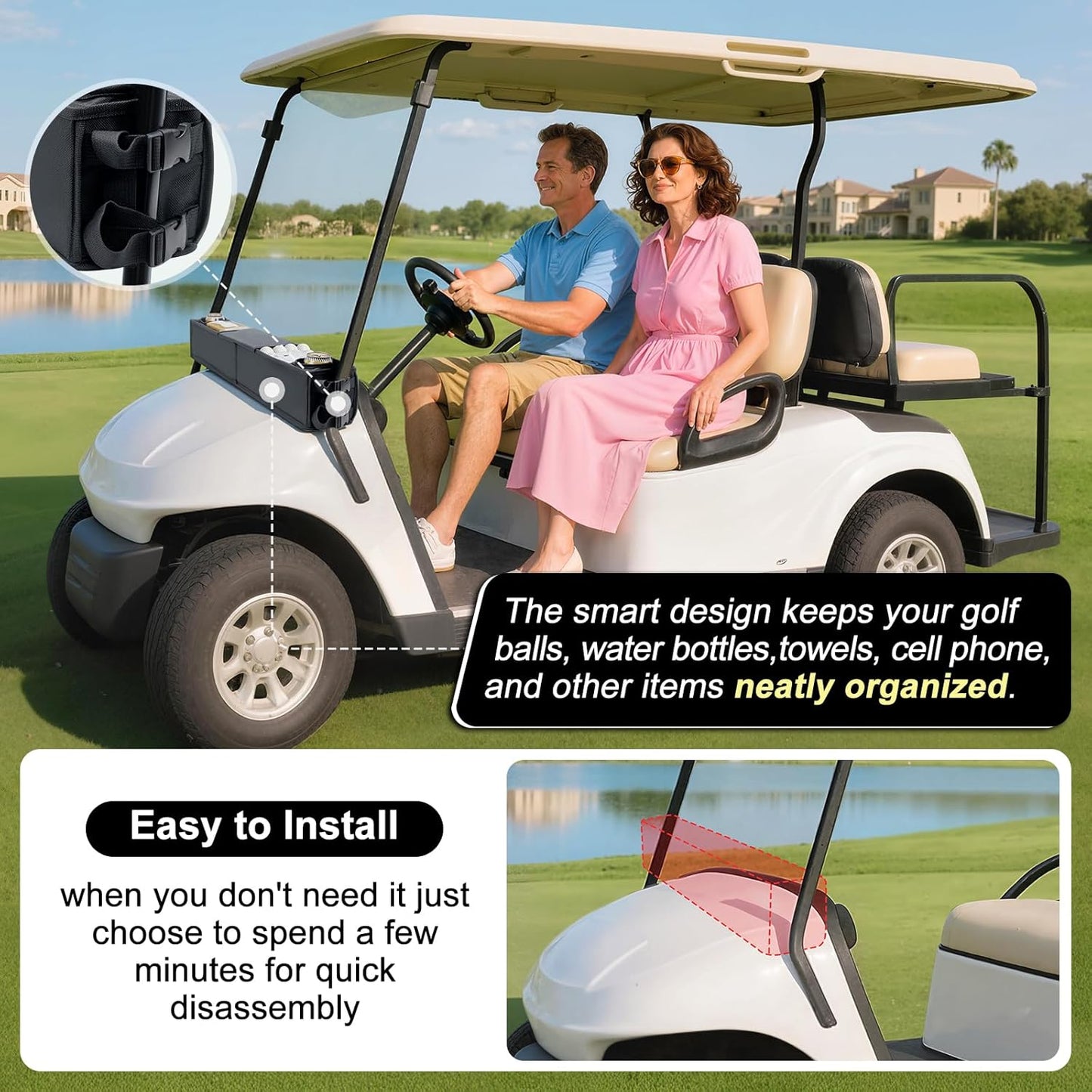 Golf Cart Storage Tray,Golf Cart Storage Basket,Golf Cart Overhead Organizer Bag Golf Cart Ceiling Storage Bag Universal Fit for Club Car Precedent,Tempo, Onward