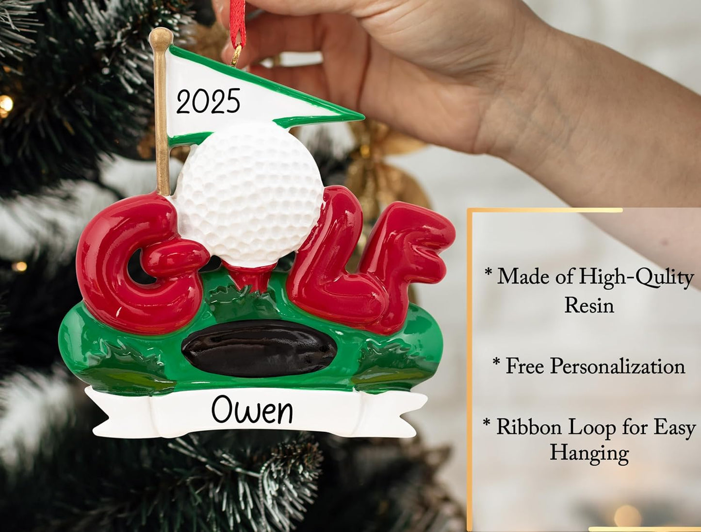 Personalized Golf Christmas Ornament 2025 | 18th Hole, Hole-in-One with Ball and Flag Decoration for Xmas Tree | Golfing Keepsake Gift for Golfer & Golf Player - Custom Name & Year
