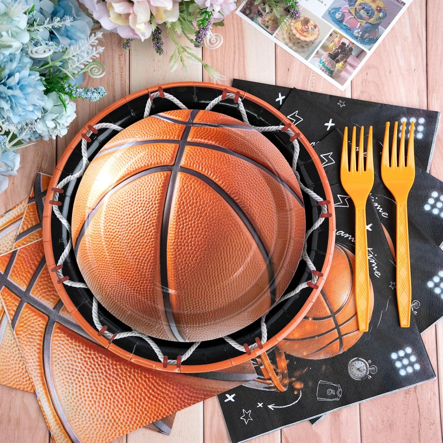 96Pcs Basketball Party Decorations | Serve 24 - Basketball Theme Birthday Party Tableware Set Includes Plates, Forks, Napkins, Supplies for Kids Boys Sport Party Decor
