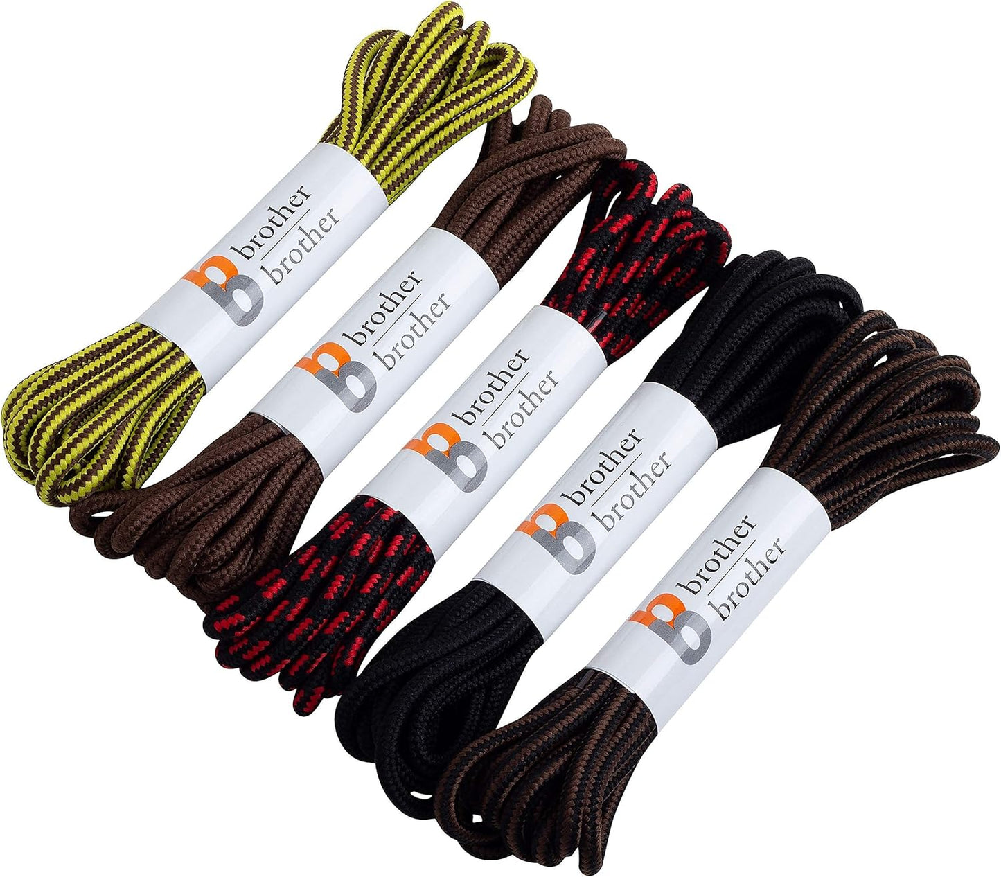 BB BROTHER BROTHER Boot Laces (5 Pairs) of Heavy Duty and Durable Round Shoelaces for Work, Hiking and Walking Boots