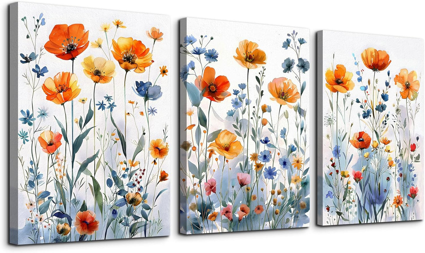 TTHYUEWS Boho Wall Art for Living Room & Bedroom - Modern Wall Decorations - 3 Piece Set - Flowers Watercolour Paintings & Posters - Home Decor