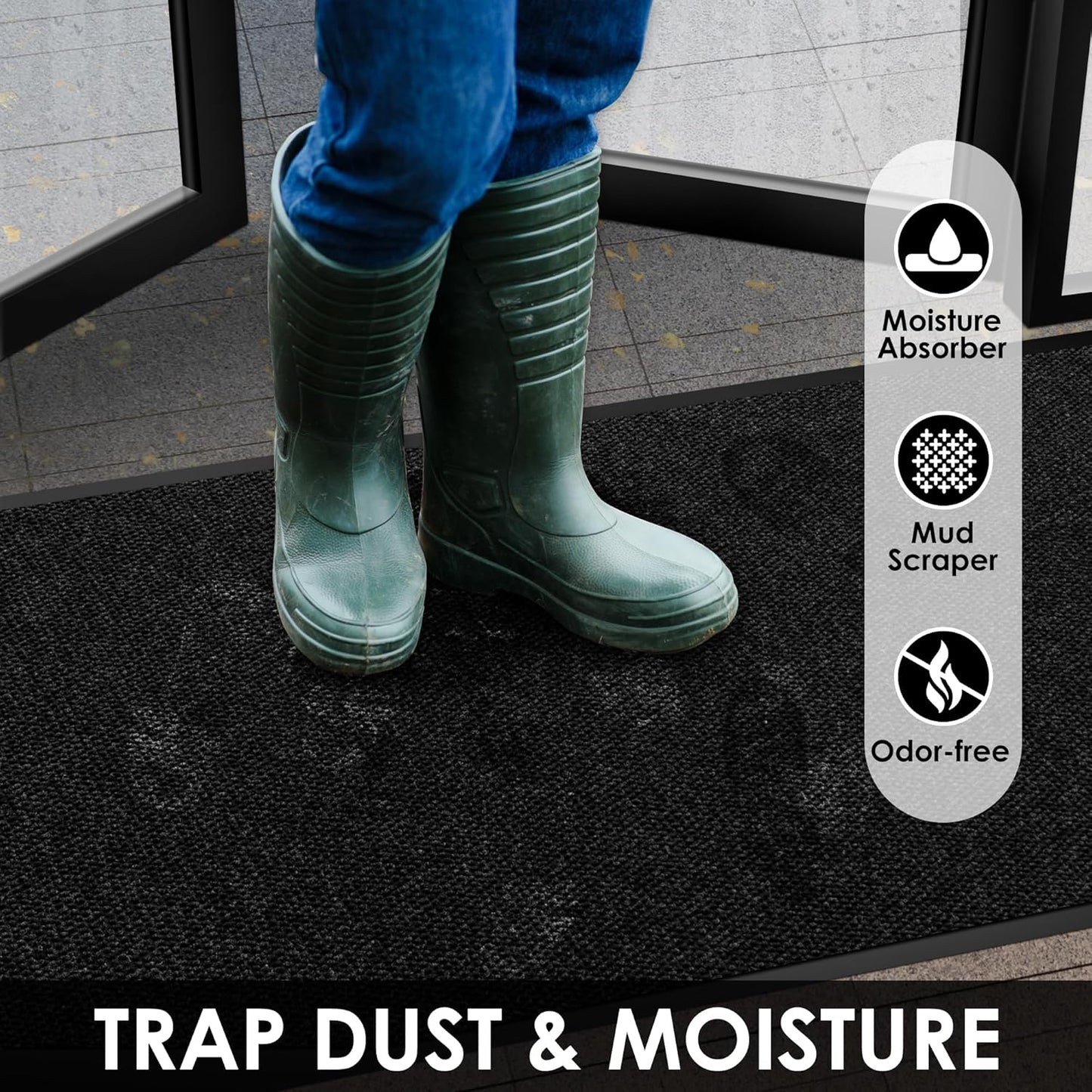 4′ x 61′ Front Door Mat Indoor Outdoor Entrance, Commercial Floor Mat Heavy Duty Dirt Trapper Entryway Doormat, Custom Size Non Slip Rubber Backing Welcome mat, Door Mat for High Traffic Area