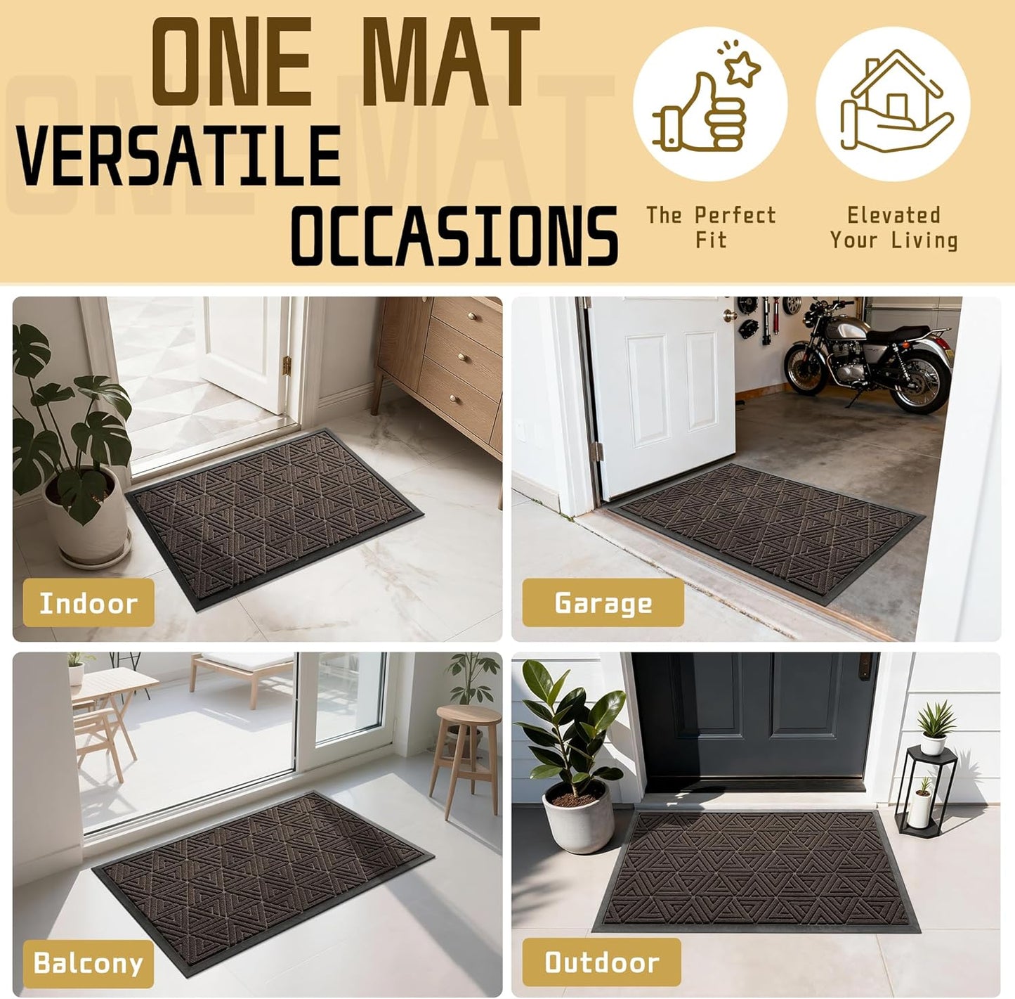 Yimobra Large Door Mat 47x32, All-Weather Waterproof Non-Slip Welcome Matt Outdoor, Heavy Duty Non Slip Doormat for Entryway for Patio and Garage Indoor, Easy Clean, Brown