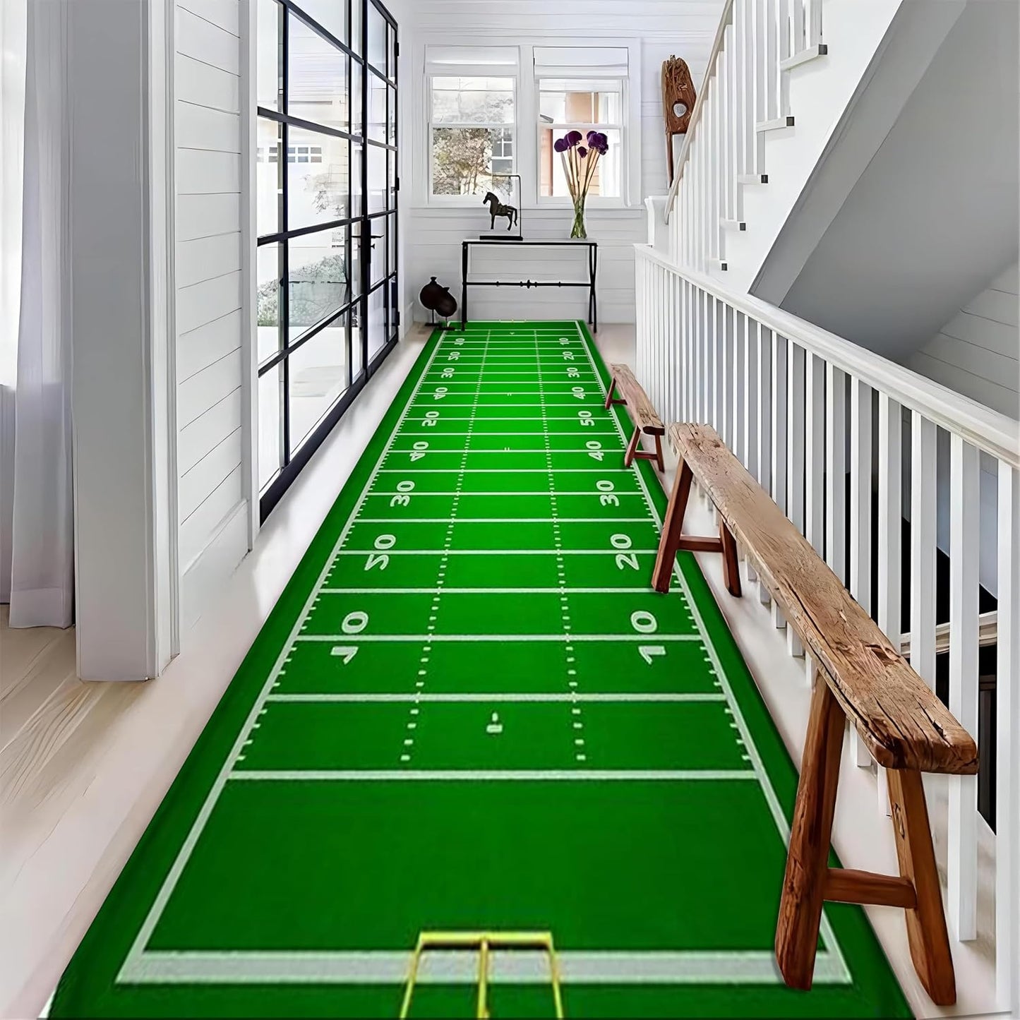 Football Long Hallway Rug Runners, 3.3x10ft, Sports Soccer Runner for Entryway, Thin Low Pile Easy Clean Rugs, Non-Shedding Reduce Noise Washable Non-Slip Carpets for Bedside Family