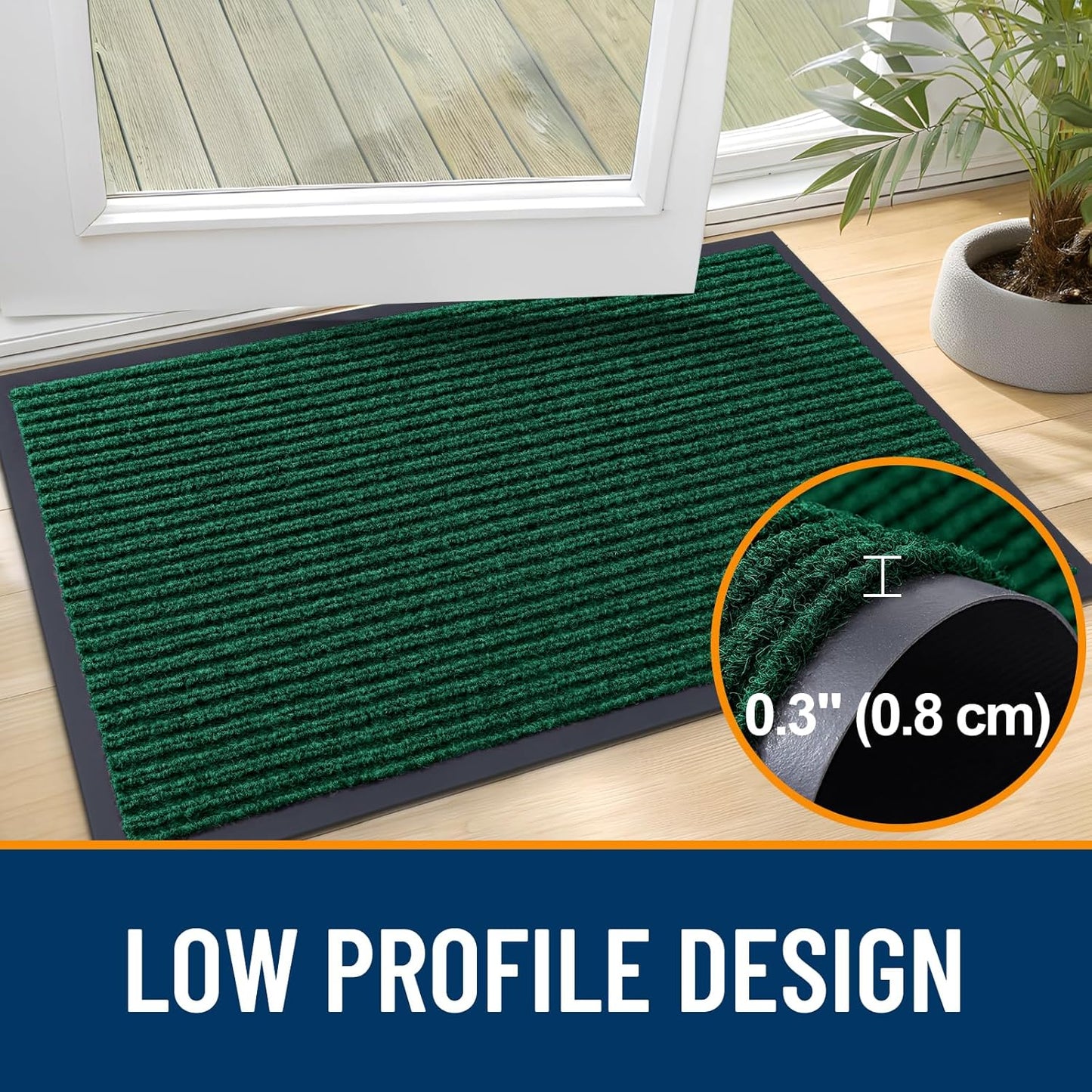 OLANLY Front Door Mat Indoor Outdoor Entrance, Waterproof Heavy Duty Doormat, Fade Resistant, Low Profile, Easy Clean Patio Porch Welcome Floor Mats for Entry, 71x23, Green