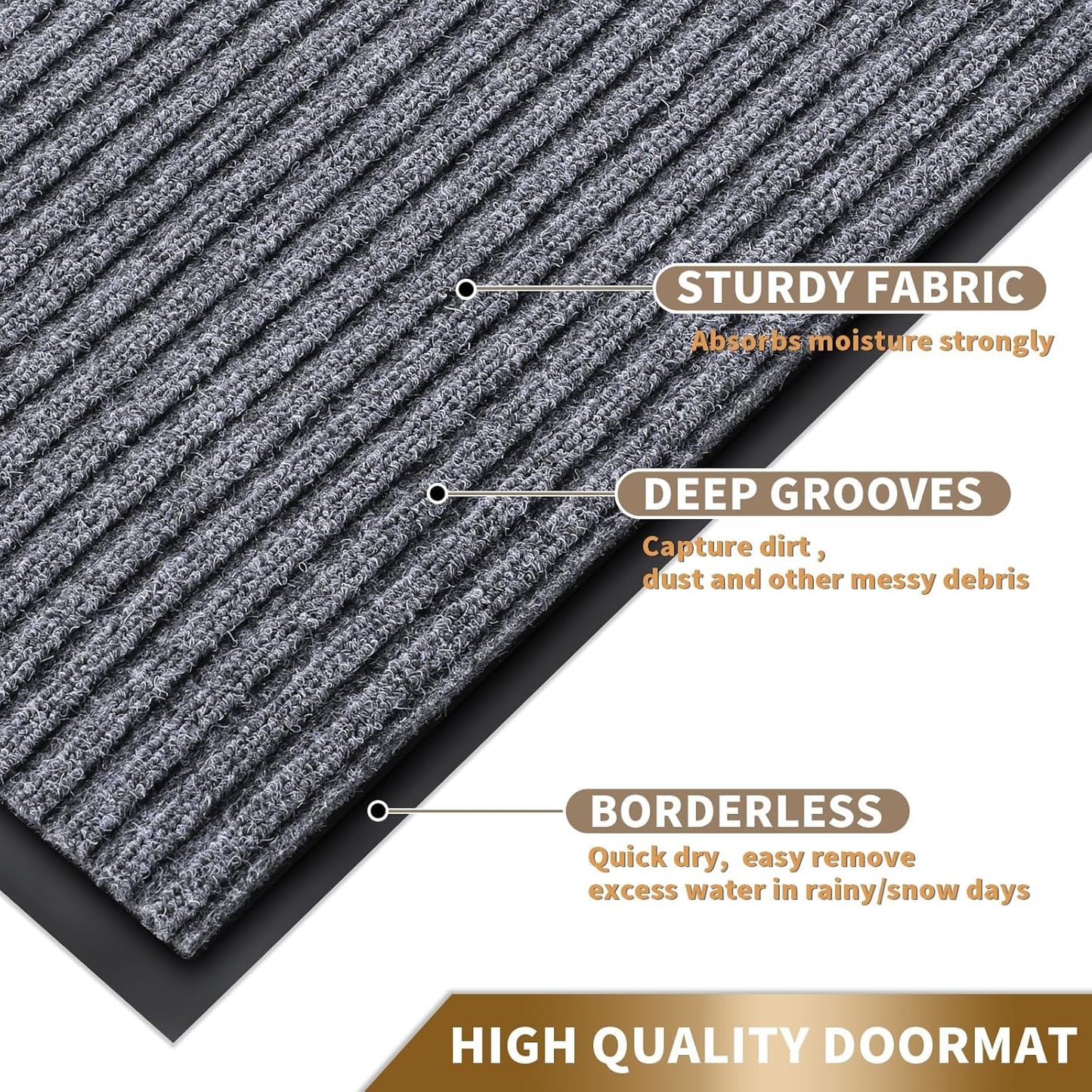 Yimobra Front Door Mat Outdoor Indoor Entrance, 100% Waterproof All-Season All Weather Doormat, Welcome Matt Outside Entry, Non Slip, Low Profile, Heavy Duty Patio Porch Floor Mat,29.5x17, Gray White
