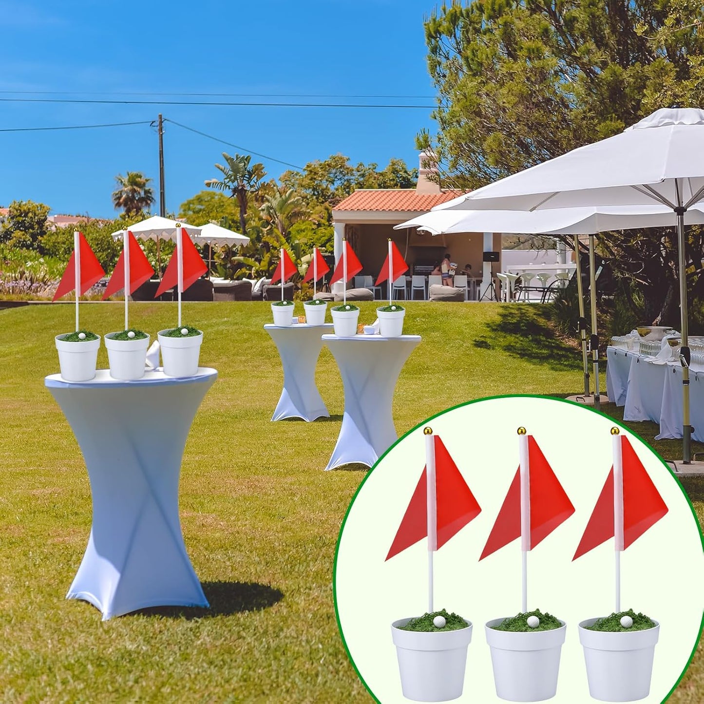 Mimorou 4 Sets Golf Table Centerpiece Decorations Party Supplies Include Mini Golf Ball Mini Flowerpot Artificial Moss Lawn Red Flag for Golfers Sport Themed Birthday DIY Party Decor