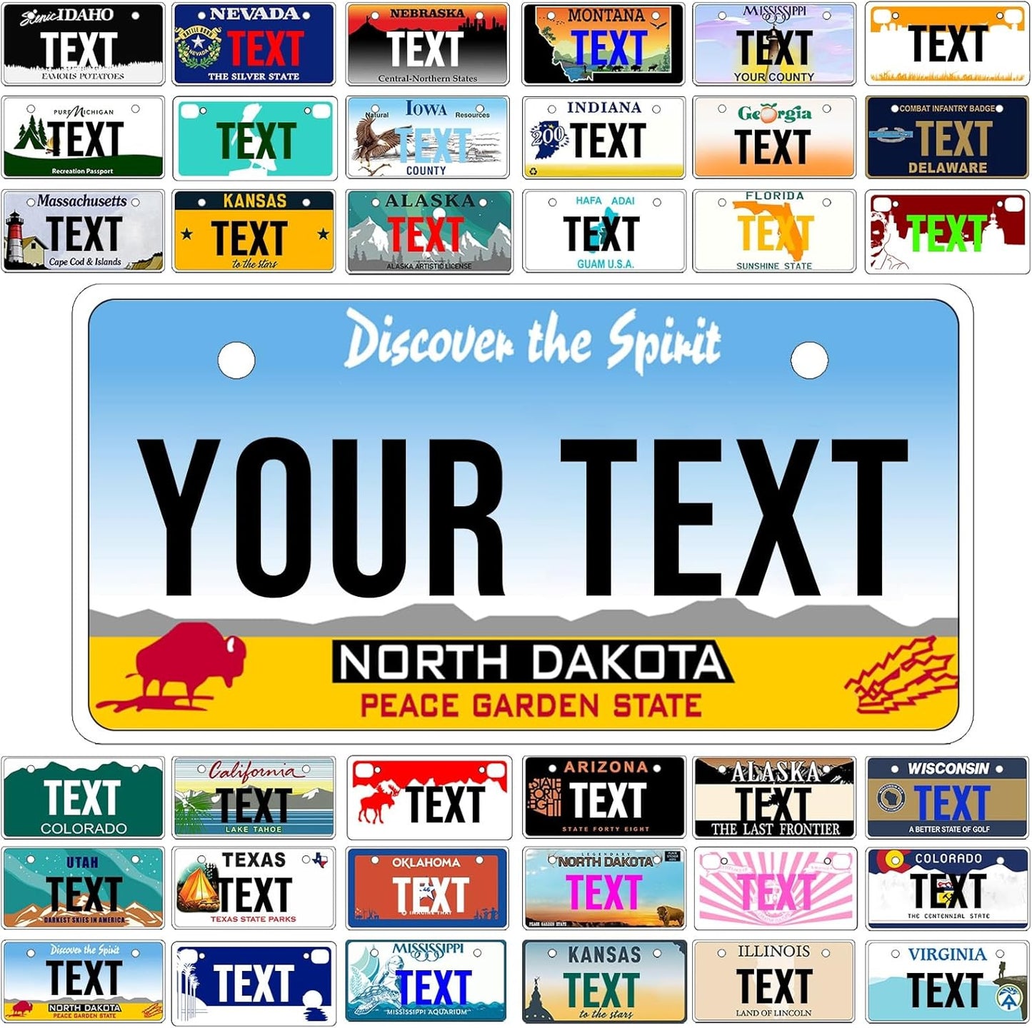 Custom Mini License Plate,Personalized North Dakota Bike License Plate - Select from All 50 States,3 Sizes - Customized Customizable State Car Tag Plates for Kids Bike, Bicycle,Toy Car,4x2 Inch
