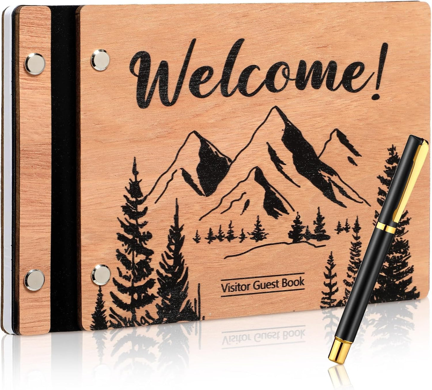Skyygemm Visitor Wooden Guest Book with Pen 8 x 6 Inches 120 Pages Memory Scrapbook Rustic Signature Party Sign in Xmas Gift for Couple Guests Book