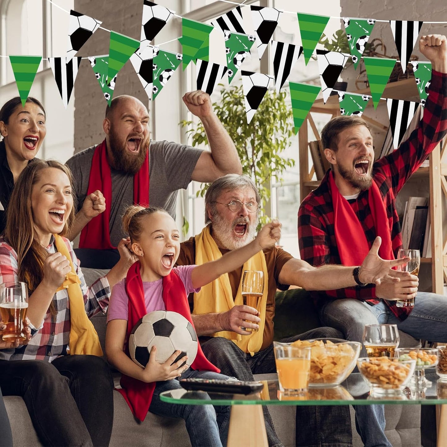 VitalCozy 4 Pcs 131 ft Soccer Pennant Banners Party Decorations American Soccer Theme Triangle Flags Garland Bunting for Birthday Camp BBQ Party Supplies Home Outdoor Hanging Decor