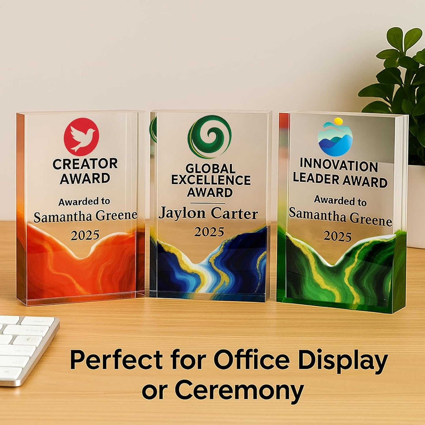 Tina&Co Personalized Corporate Trophy - Customizable Acrylic & Glass Award, for Company Anniversary, Employee Appreciation, Awards Ceremony with Logo 8"x2.5"x0.8"