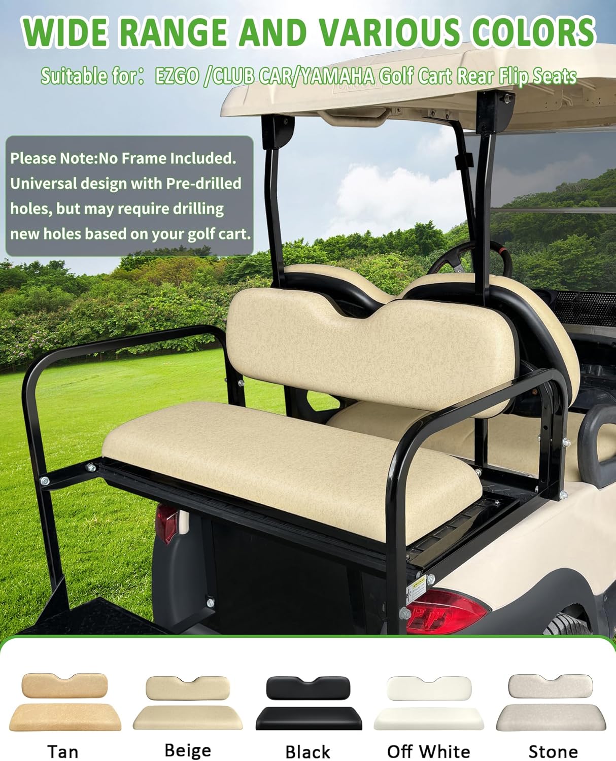 Universal Rear Replacement Cushions for Golf Cart Flip Rear Seat,Golf Cart Back Seat for EZGO TXT RXV ST for ST Sport for Valor Models for Club Car,Seat Bottom Cushion and Back Cushion Set