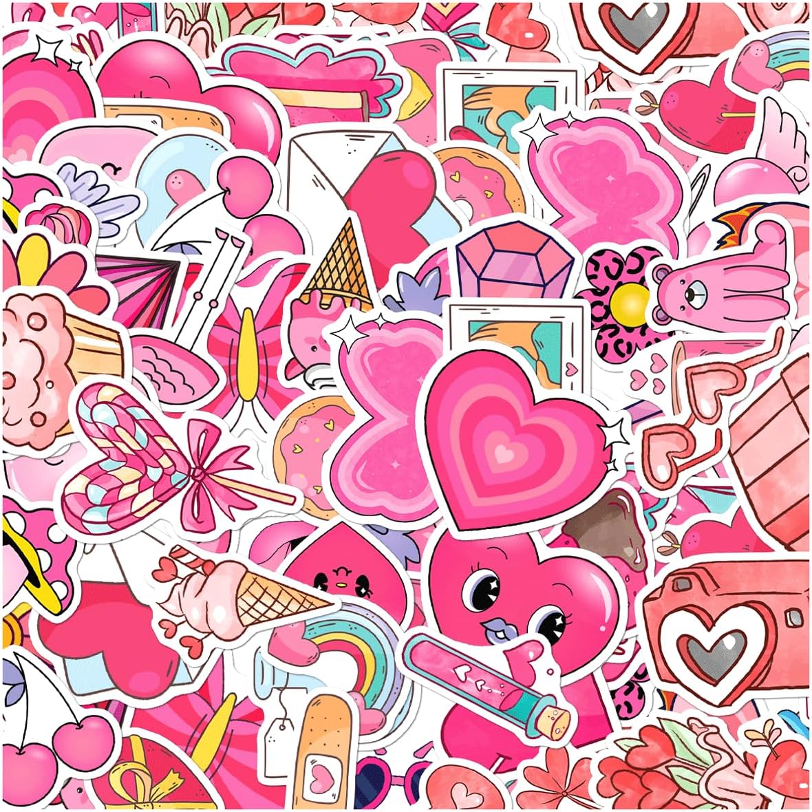 Cute Love Themed Stickers Pack for Kids Teens Scrapbooking Laptop Water Bottles Journals DIY Crafts Vinyl 50pcs Phone Case Bumper Motorcycle Bedroom Car