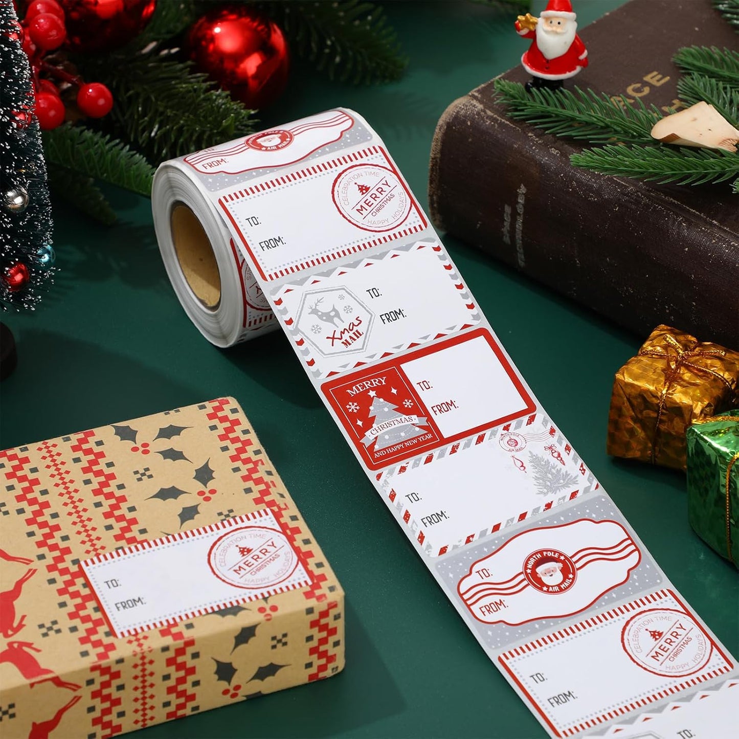 Outus 500 Pieces Christmas Tags Self Adhesive Gift Tags for Xmas Presents Christmas Name Labels Stickers for Wrapping Paper Festival Birthday Holiday Decor(Fresh Style,2.76 x 1.57 Inch)