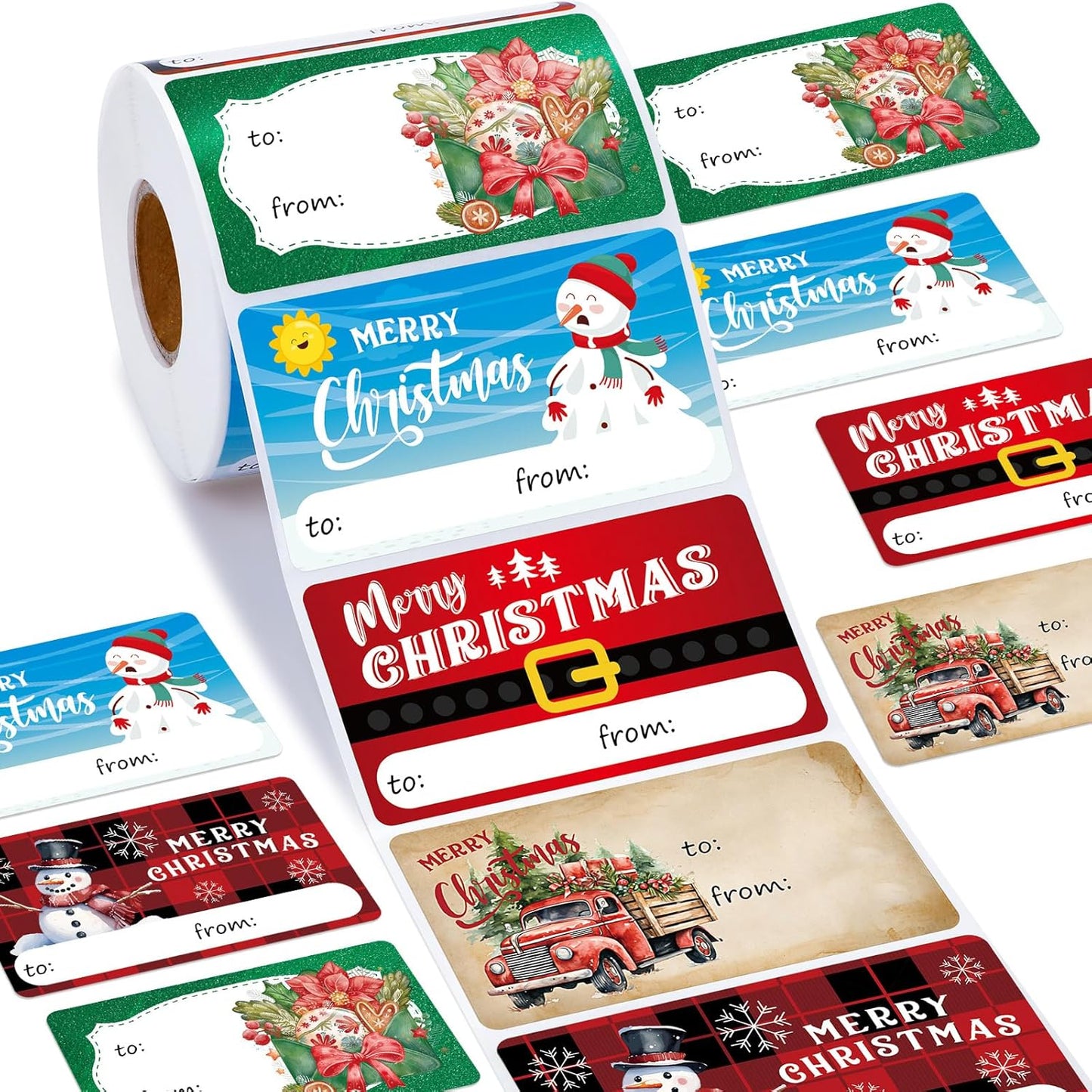 Outus 500 Pieces Christmas Tags Self Adhesive Gift Tags for Xmas Presents Christmas Name Labels Stickers for Wrapping Paper Festival Birthday Holiday Decor(Vibrant Style,2.76 x 1.57 Inch)