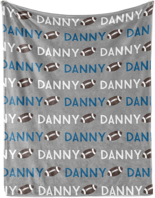 Custom Name Football Blanket - Personalized Names Soft Plush Flannel Throw Blankets for Baby Kids Teen Boys Girls Holidays Birthdays Gifts Color16