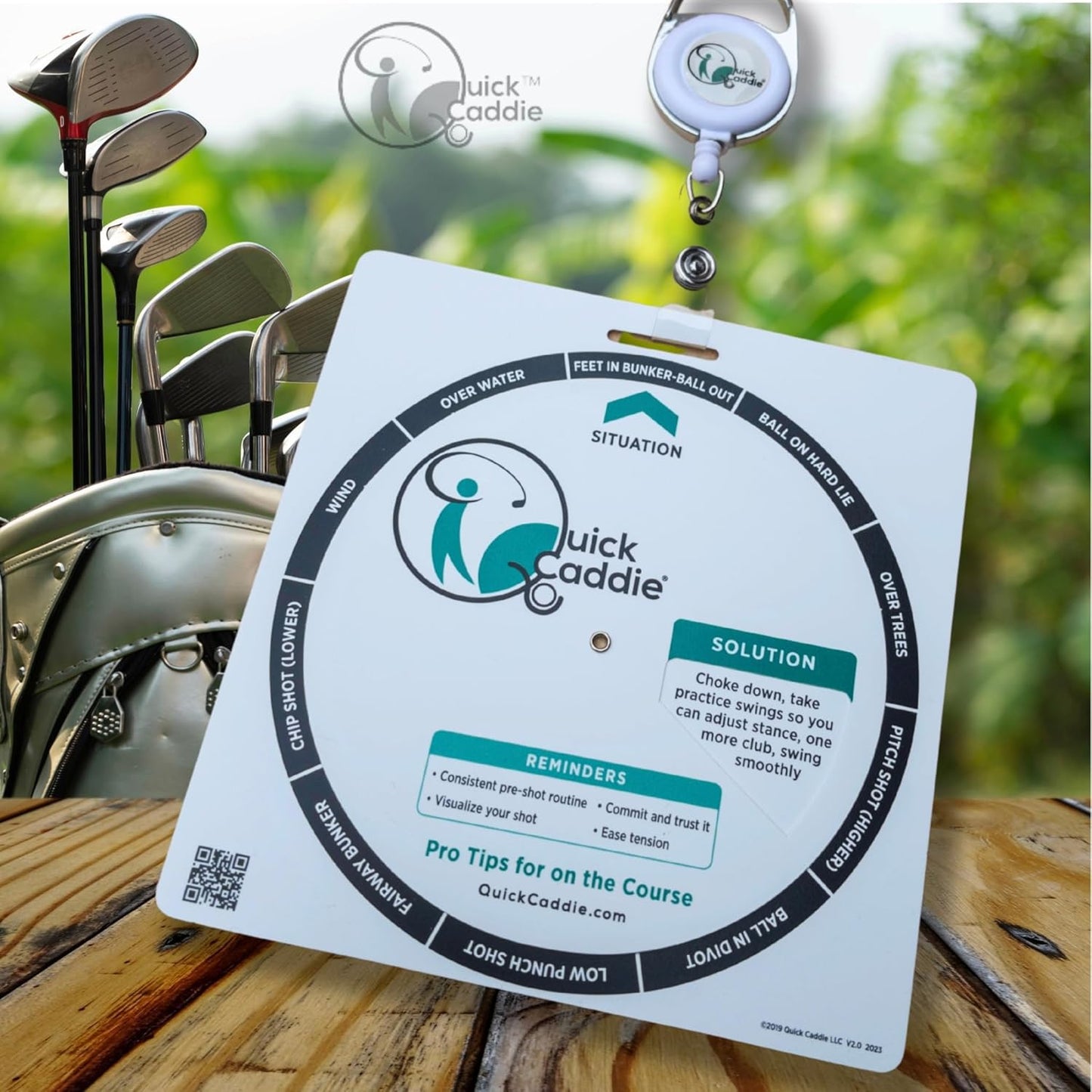 Golf Shot Survival Guide - Golf Bag Tag with Pro Tips for Situational Golf - Waterproof Rotating Wheel Design - Golf Training Aid & Rules Reference - Golf Gift for Men & Women