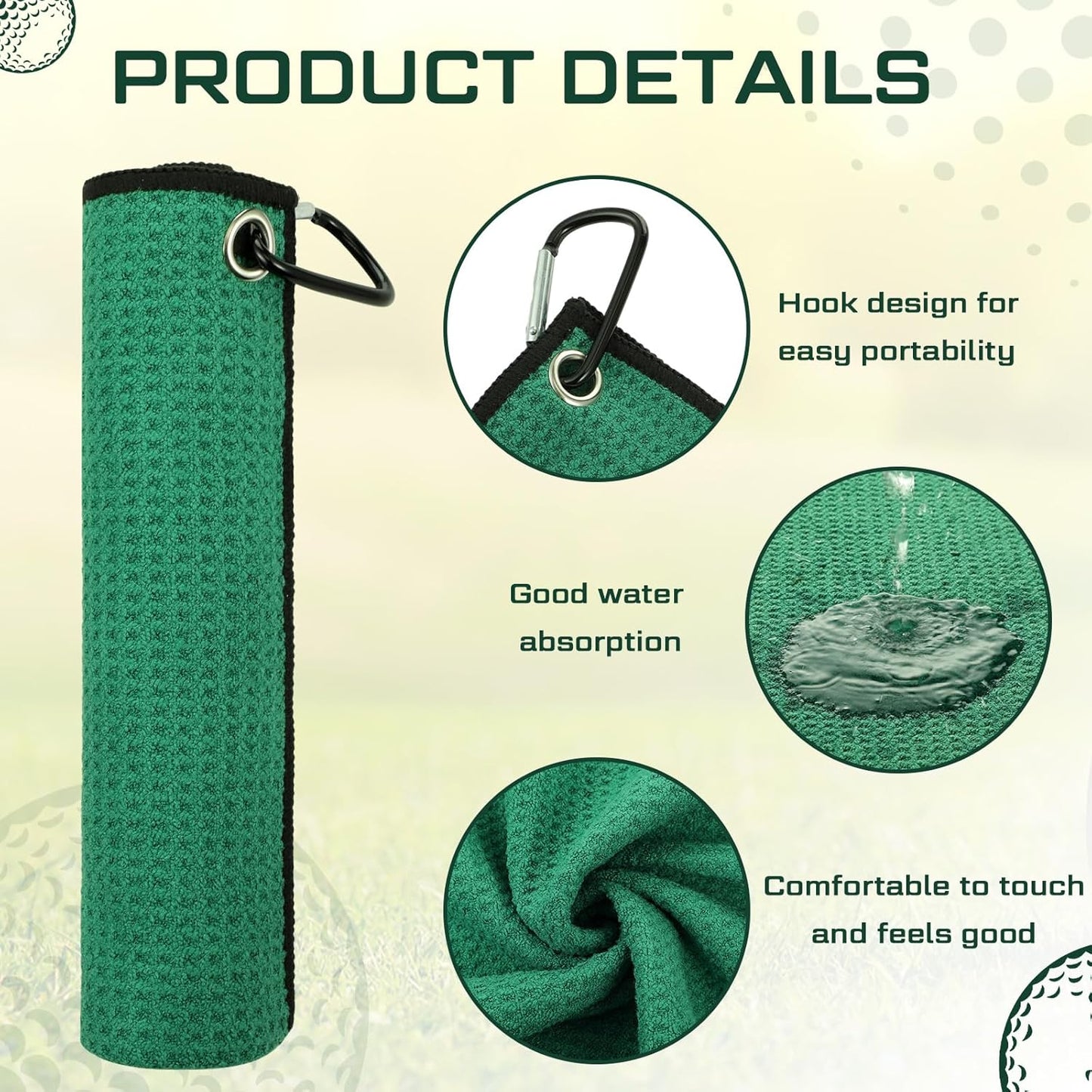 Batiyeer 12 Pcs Golf Towel Bulk for Golf Bags 16'' x 16'' Microfiber Fabric Towel with Clip Waffle Pattern, Fitness, Camping, Hiking, Yoga