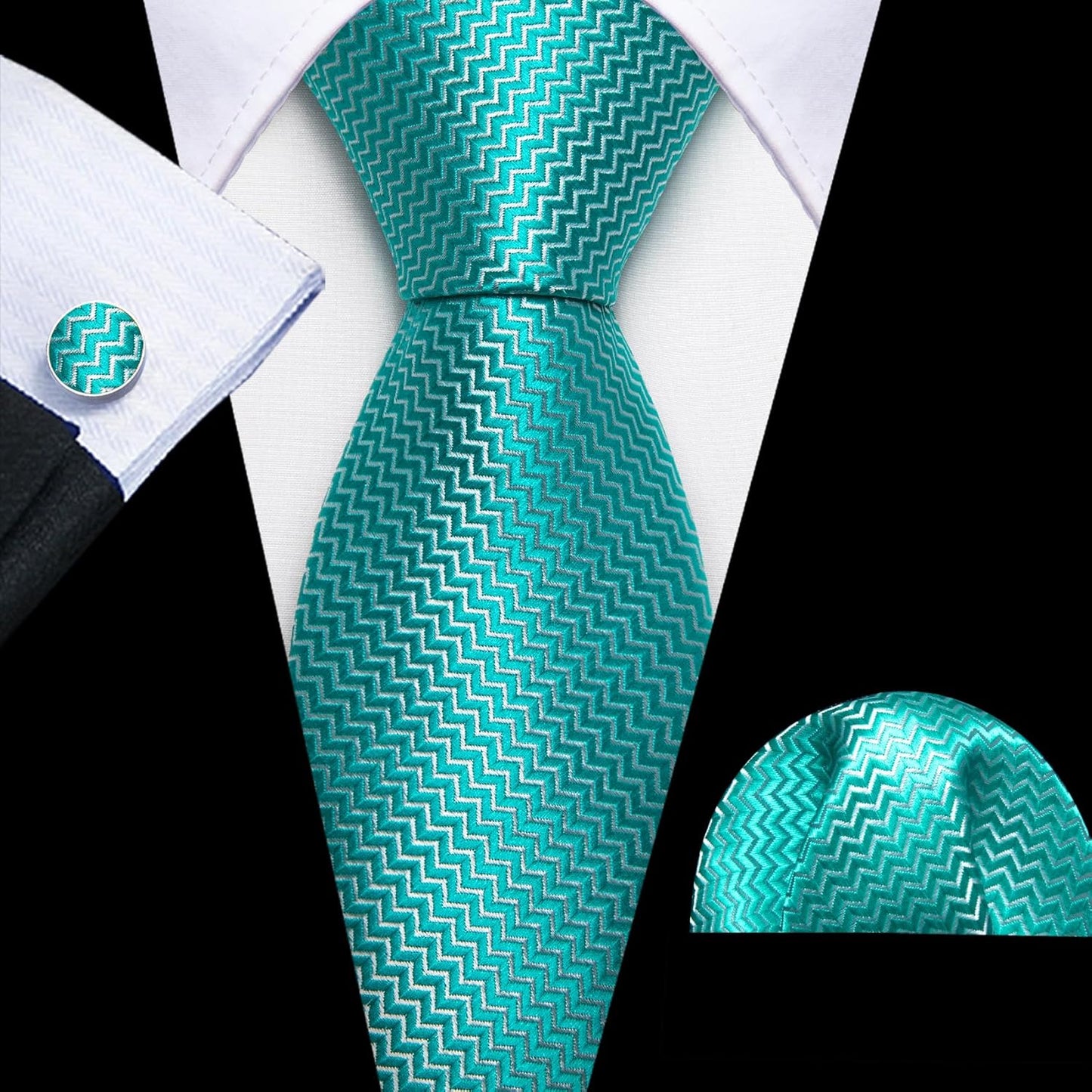 Barry.Wang Designer Classic Ties for Men Set Formal Pocket Square Cufflink Check Plaid