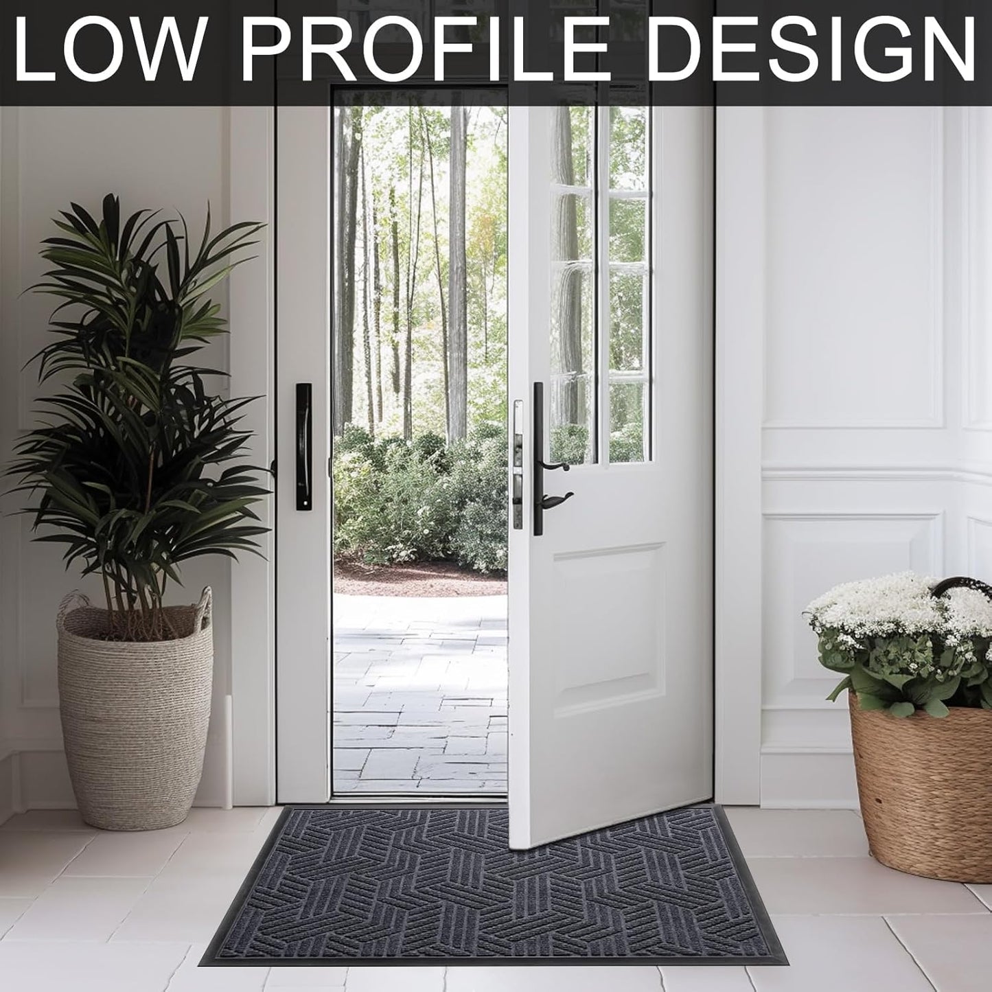 Front Door Mat 47"x32" Indoors Outdoors Welcome Mats, Waterproof Non-Slip Rubber Backing Heavy Duty Doormat Outside Entrance, Low Profile Entryway Rugs Floor Mat for Patio, Pattern B Grey