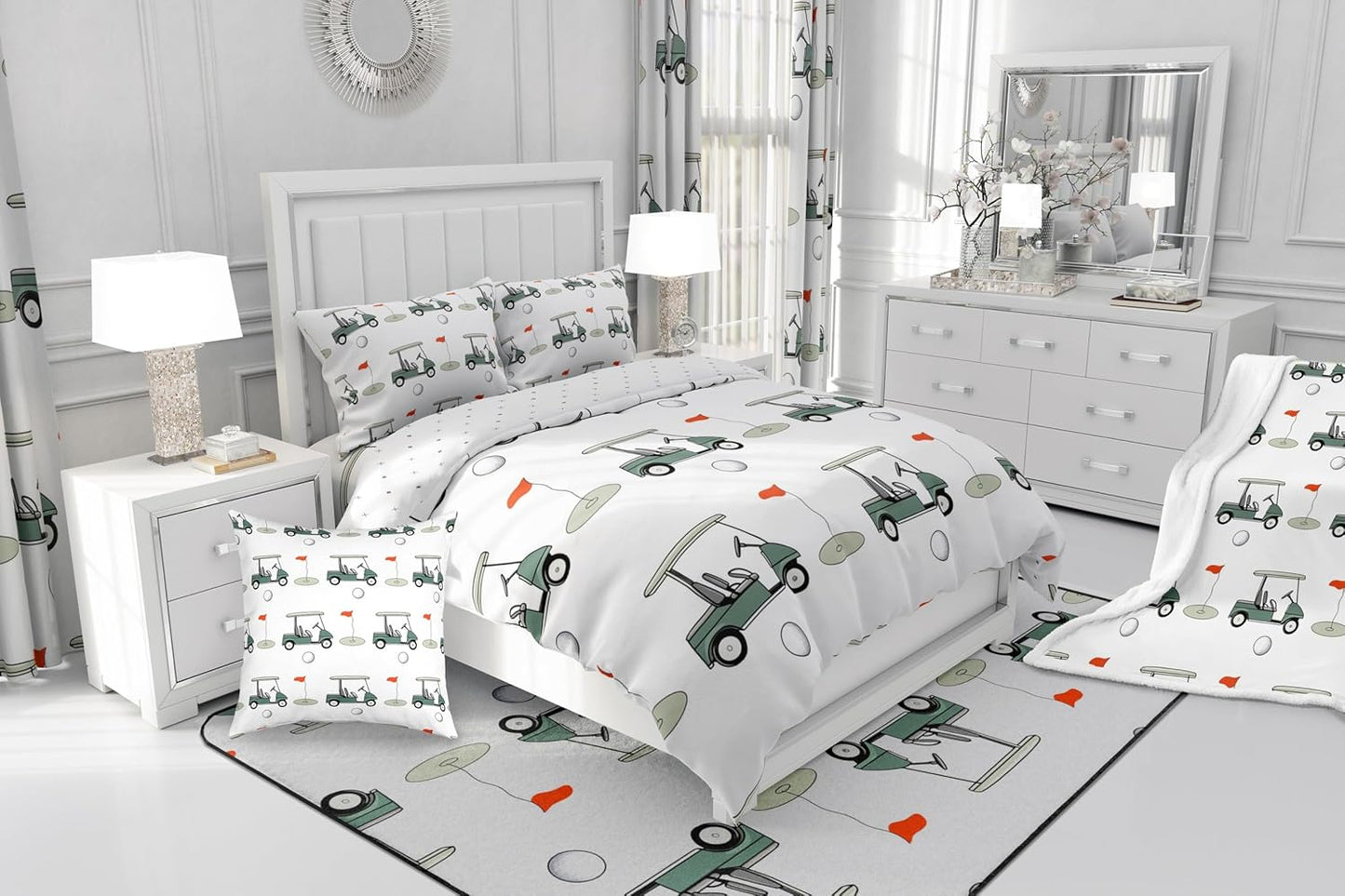 Feelyou Golf Polyester Bath Rug Ball Games Themed Soft Fleece Door Carpet for Kids Boys Girls Golf Club Non Slip Bath Mat Green Course Bathroom Floor Indoor Doormat,20x32 Inch