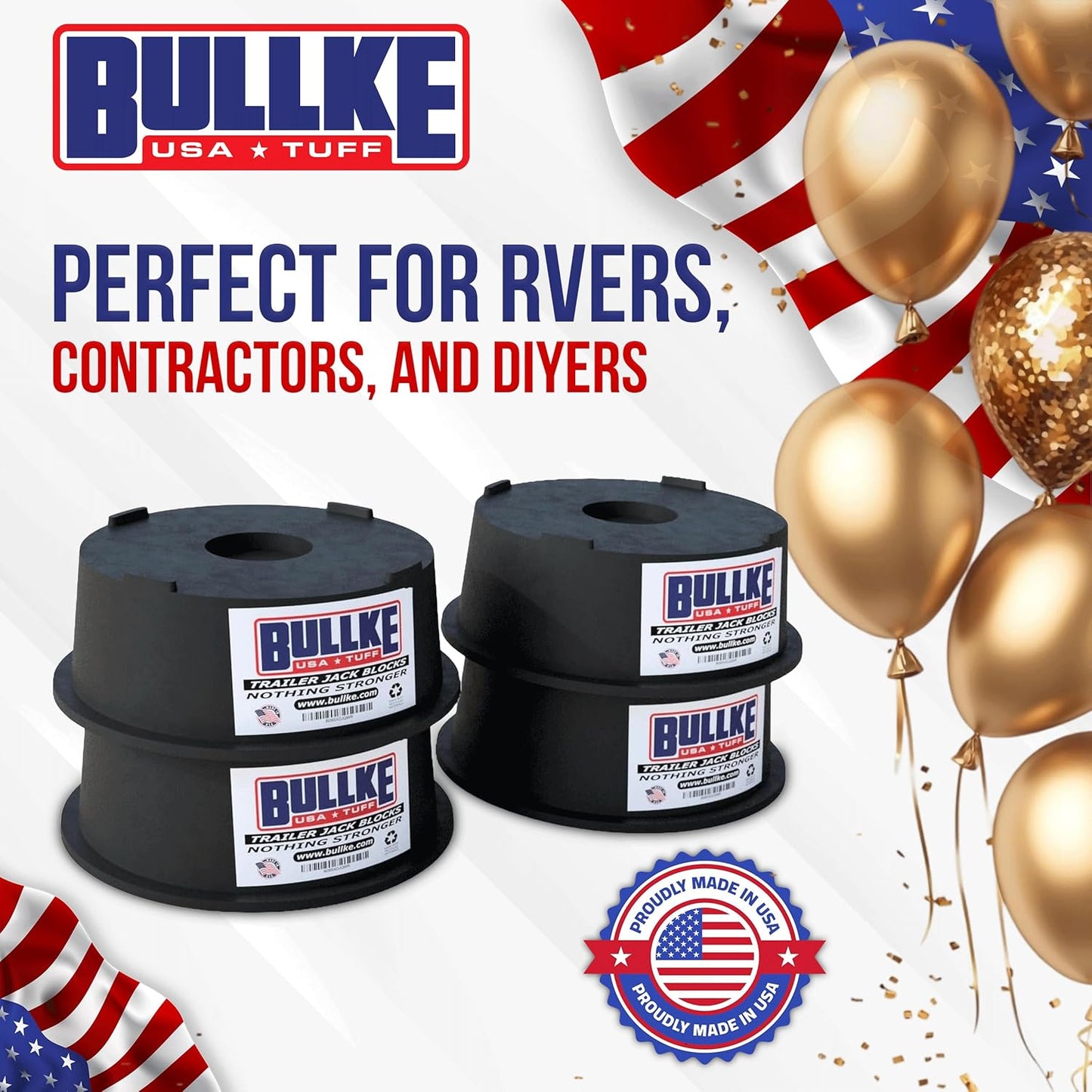 USA-Made Trailer Leveling Blocks - for RV and Camper, Heavy Duty Jack Pads, Stabilizing Blocks, UV Resistant Recycled Plastic Leveling Blocks for RVS (2)