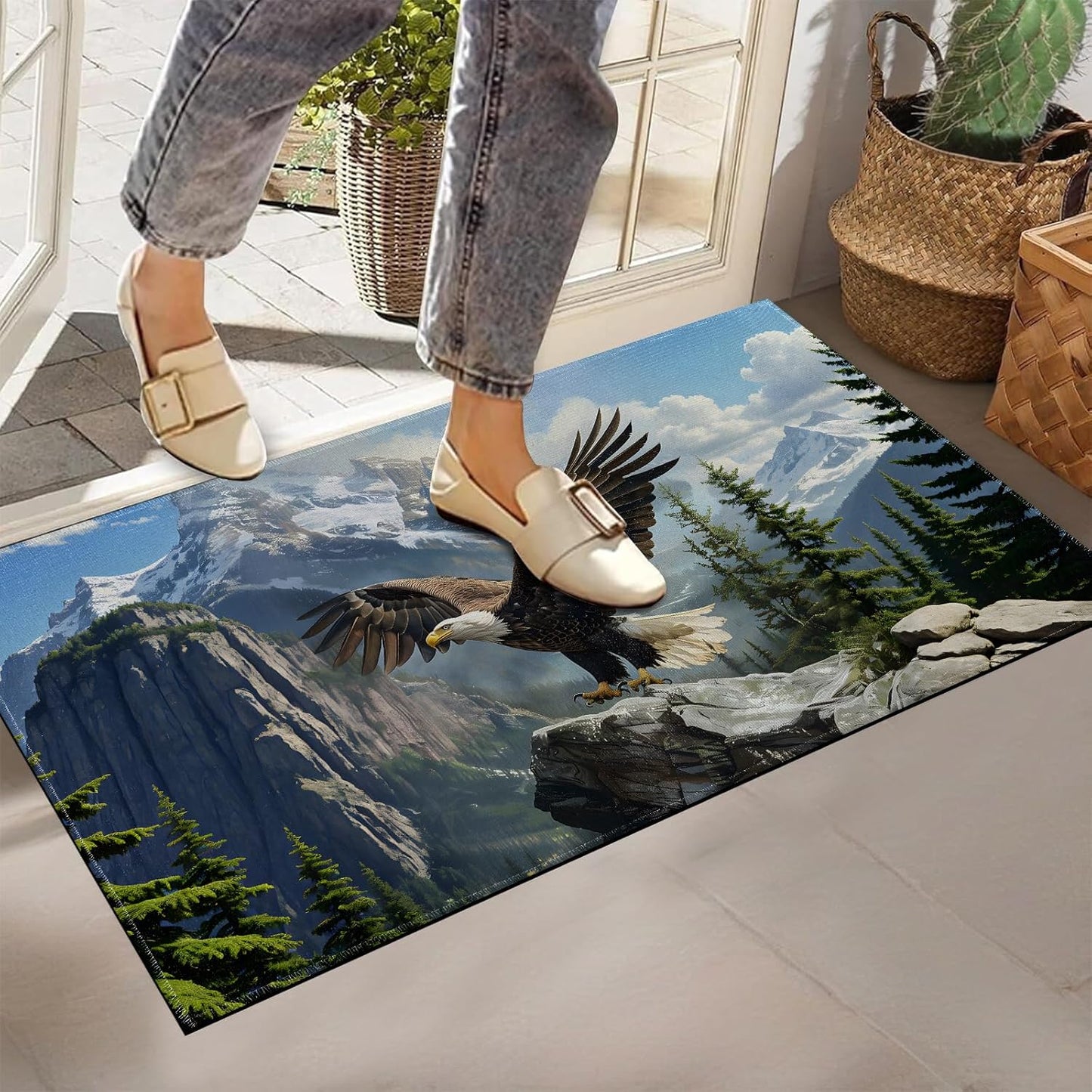 Bald Eagle Indoor Doormat, Mountain Non-Woven Fabrics Non Slip Floor Mat 17x29.5 in Area Rug Quick Absorbent Entrance Rug Front Door Mat, Welcome Mats Entryway Rug Doormats for Kitchen Home Bedroom