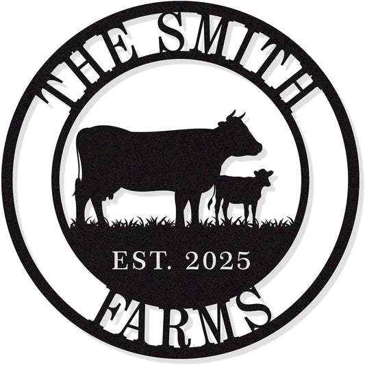 Personalized Cow Calf Metal Sign, Personalized Family Monogram Name Sign, Custom Cow Calf Farm Sign