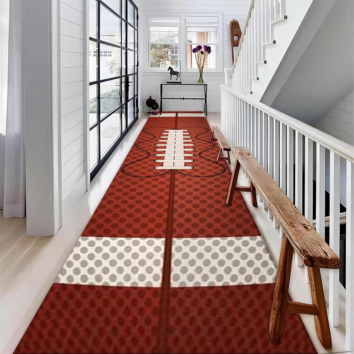American Football Runner Rug, 2.6x10ft, Soccer Decorative Floor Area Mat, Reduce Noise Breathable Entry Carpet, Non-Shedding Pet Friendly Foldable Area Rug for Indoor Entry Entryway