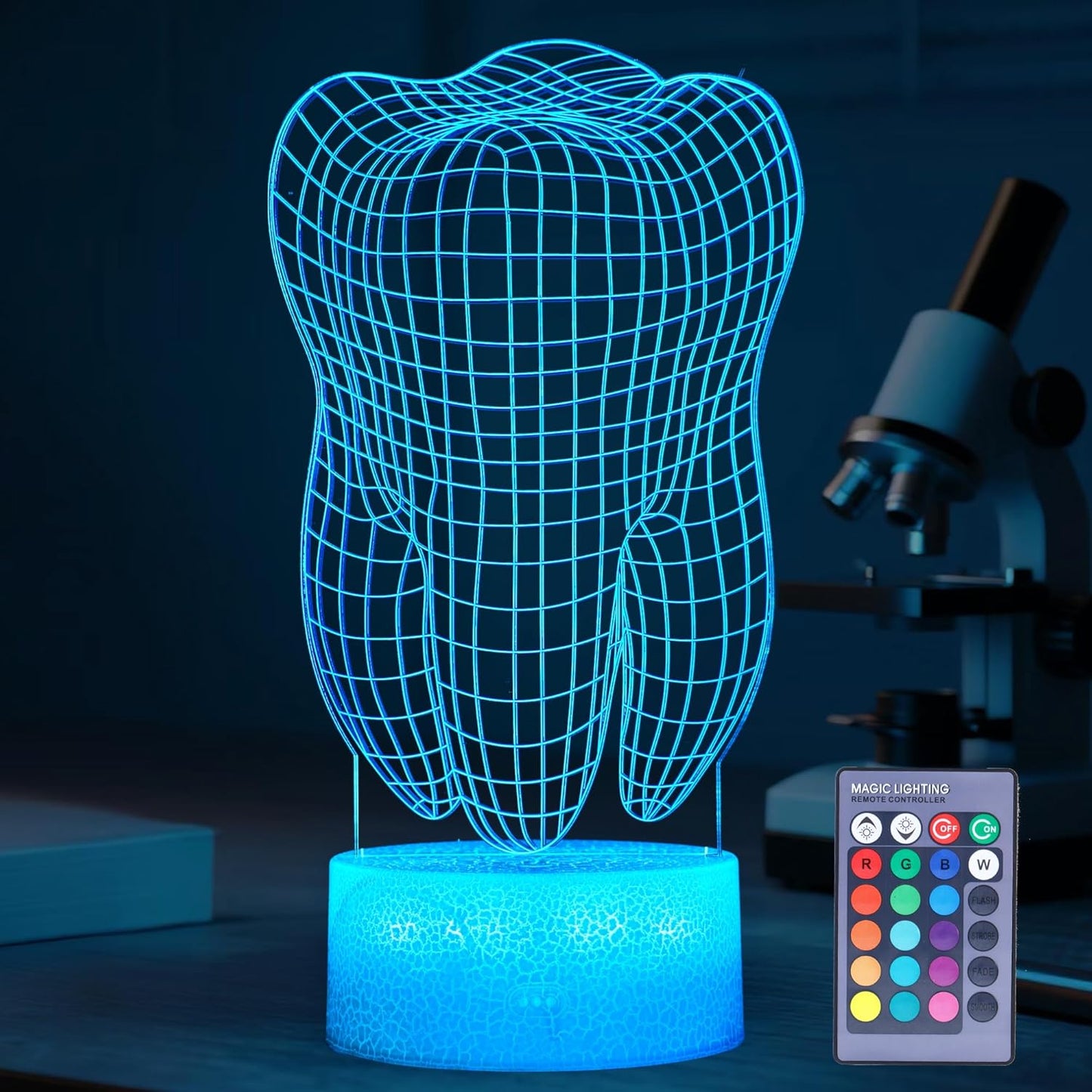 Dental Gifts, 3D Tooth Night Light, 3D Illusion Lamp, 16 Colors Changing, Remote Control, Dimmable, Living Room Decoration, Xmas Tooth Model Gifts
