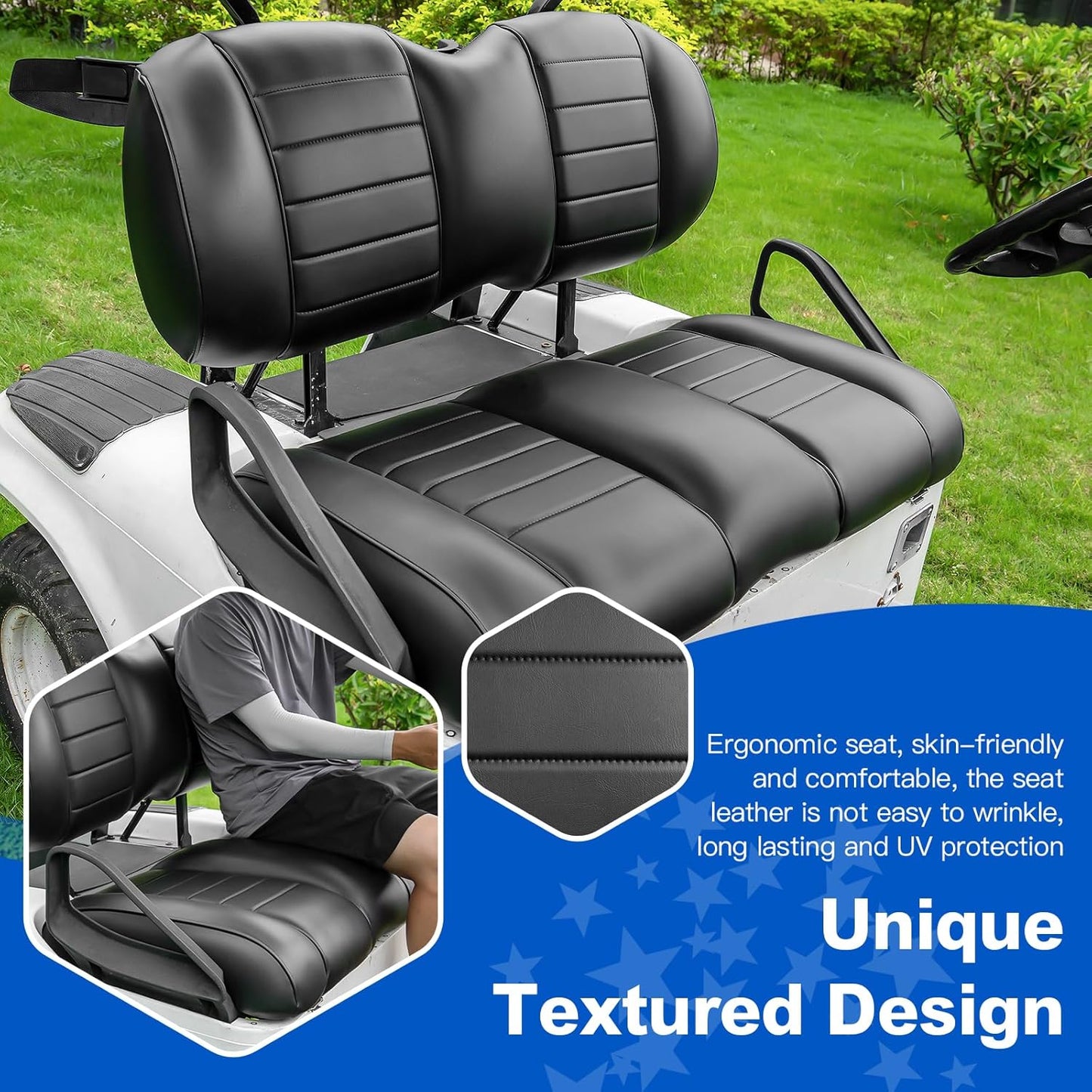 NOKINS Golf Cart Premium Front Seat Cushion Kit Fit for EZGO TXT/RXV Golf Cart Seat, Front Seat Back & Seat Bottom Cushion Assembly Kit, Golf Cart Accessories (OEM Style Black)