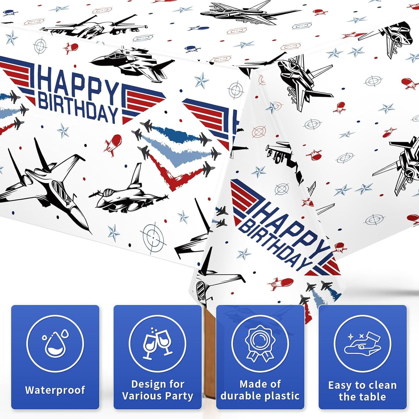 3 Pcs Fighter Jet Pilot Birthday Tablecloth Military Jet Table Cover Plastic Rectangle Airplane Table Cloth Air Force Party Decorations for Boys Pilot Aviation Birthday Party Supplies 54" x 108"