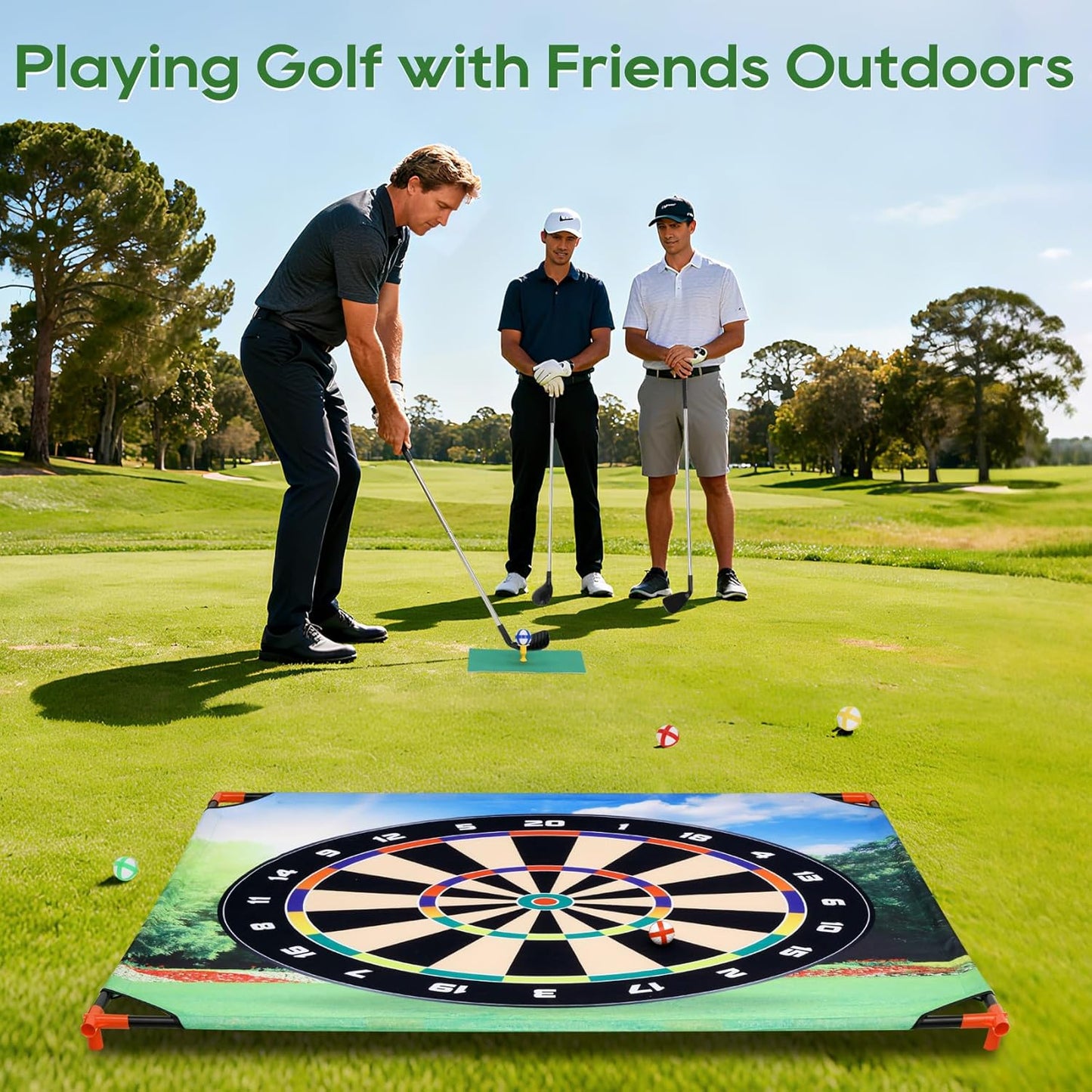 Portable Golf Chipping Game with Stand,Golf Target Battle Game with 54" x 54" Mat, 24 Sticky Golf Balls for Backyard & Lawn Fun, Indoor & Outdoor Practice for Family & Dads,Ideal Gift for Kids