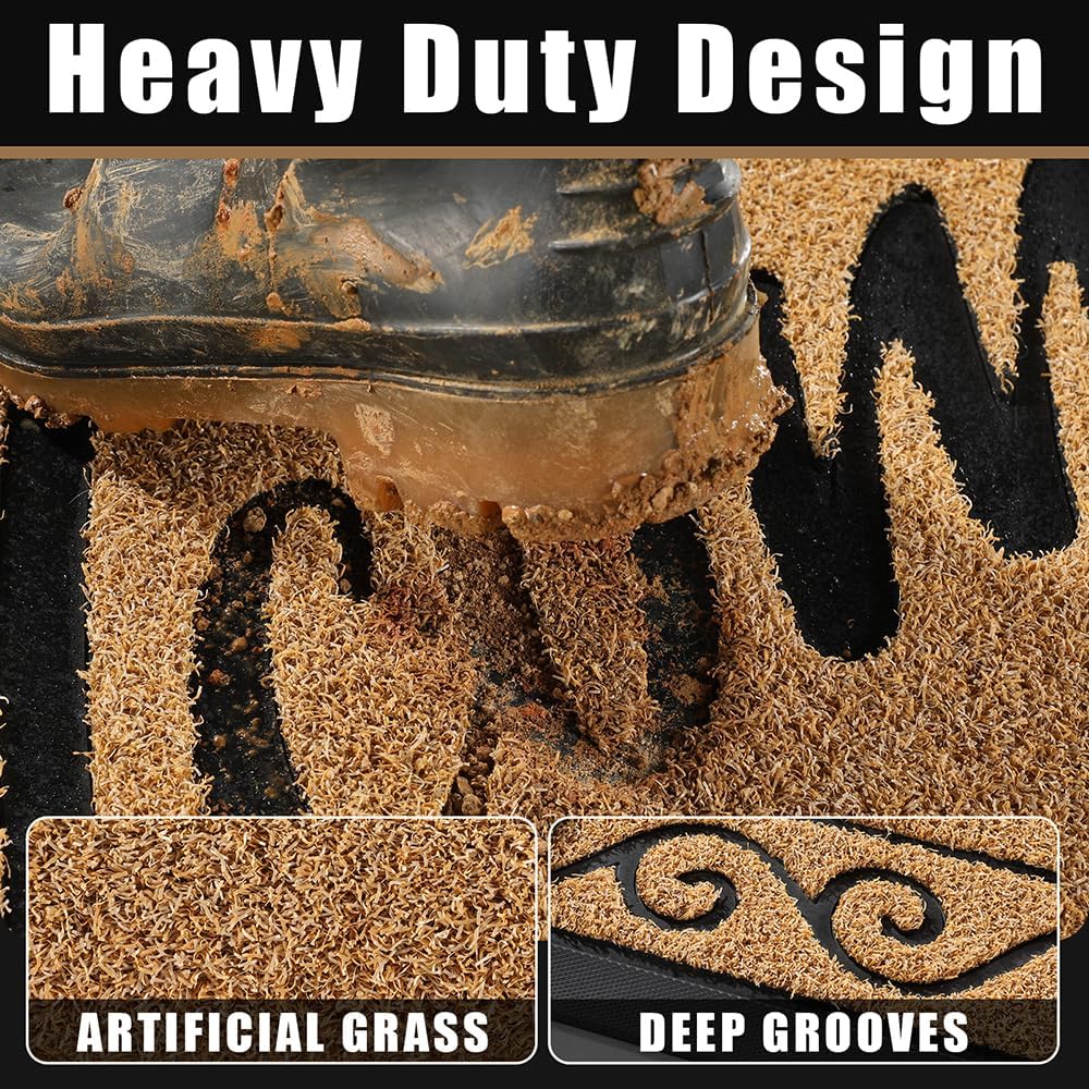 Yimobra Welcome Mat Outdoor Indoor, Waterproof Heavy Duty Front Door Mat Outside Entrance, Extra Sturdy Non-Slip Doormat, Low Profile, Dirt Trapping, 36x24 Inches, Yellow