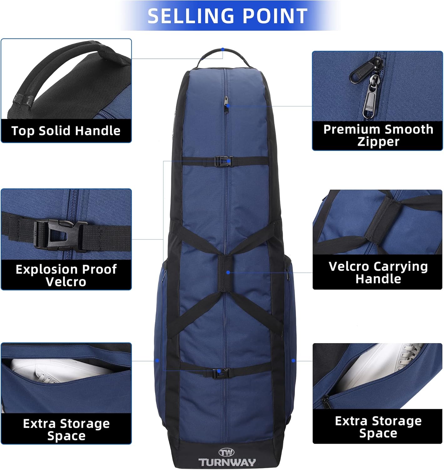 Foldable Padded Golf Travel Bag, Heavy Duty 900D Polyester Golf Club Bag Waterproof Golf Carry Bag Cart Bag with Wheels, Soft-Sided Spacial Size for Golf Gear Transportation