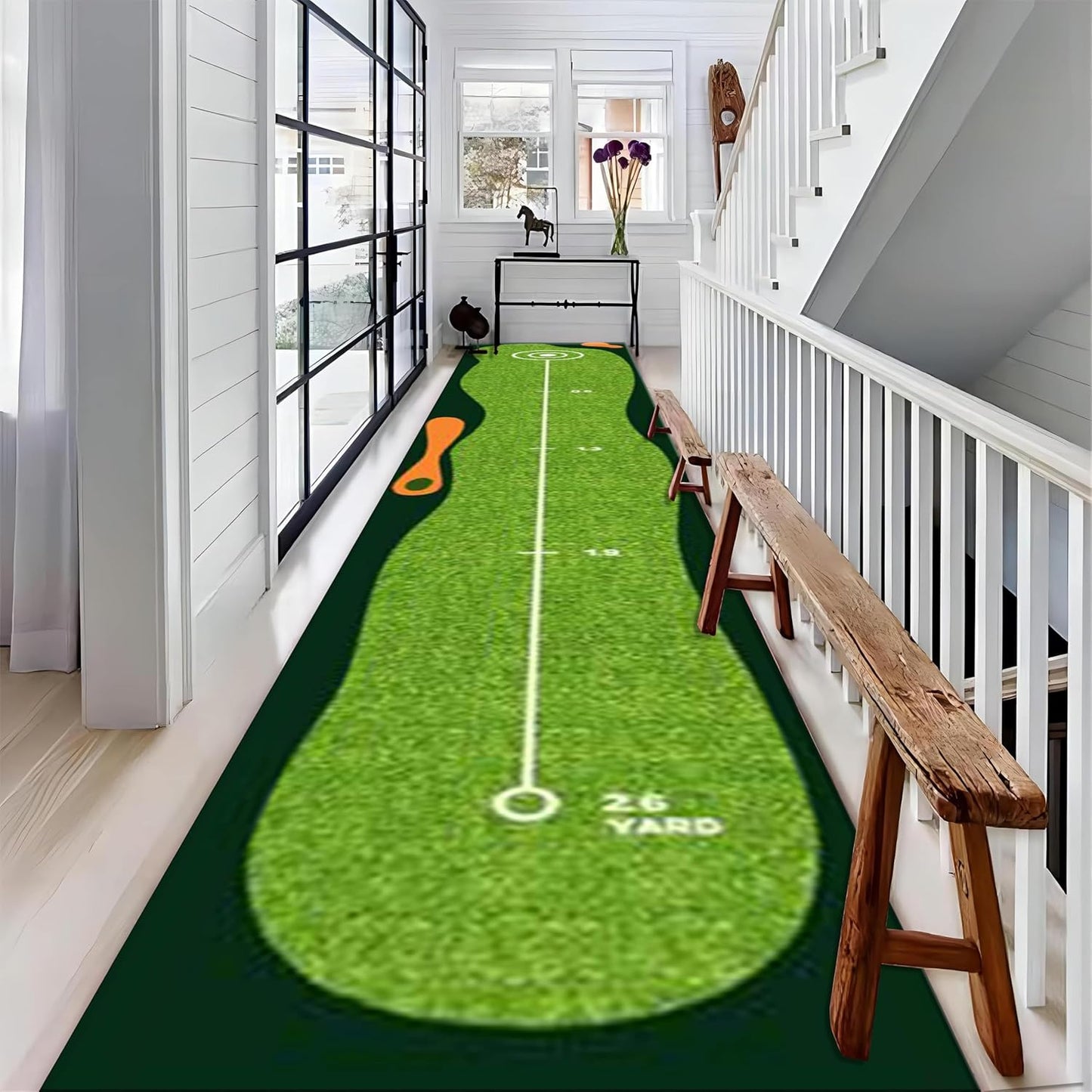 Sports Theme Rugs for Indoor, 3.3x10ft, Green Lawn Hallway Carpet, Reduce Noise Breathable Durable Entry Carpet, Non-Shedding Pet Friendly Foldable Area Rug for Indoor Entry Entryway