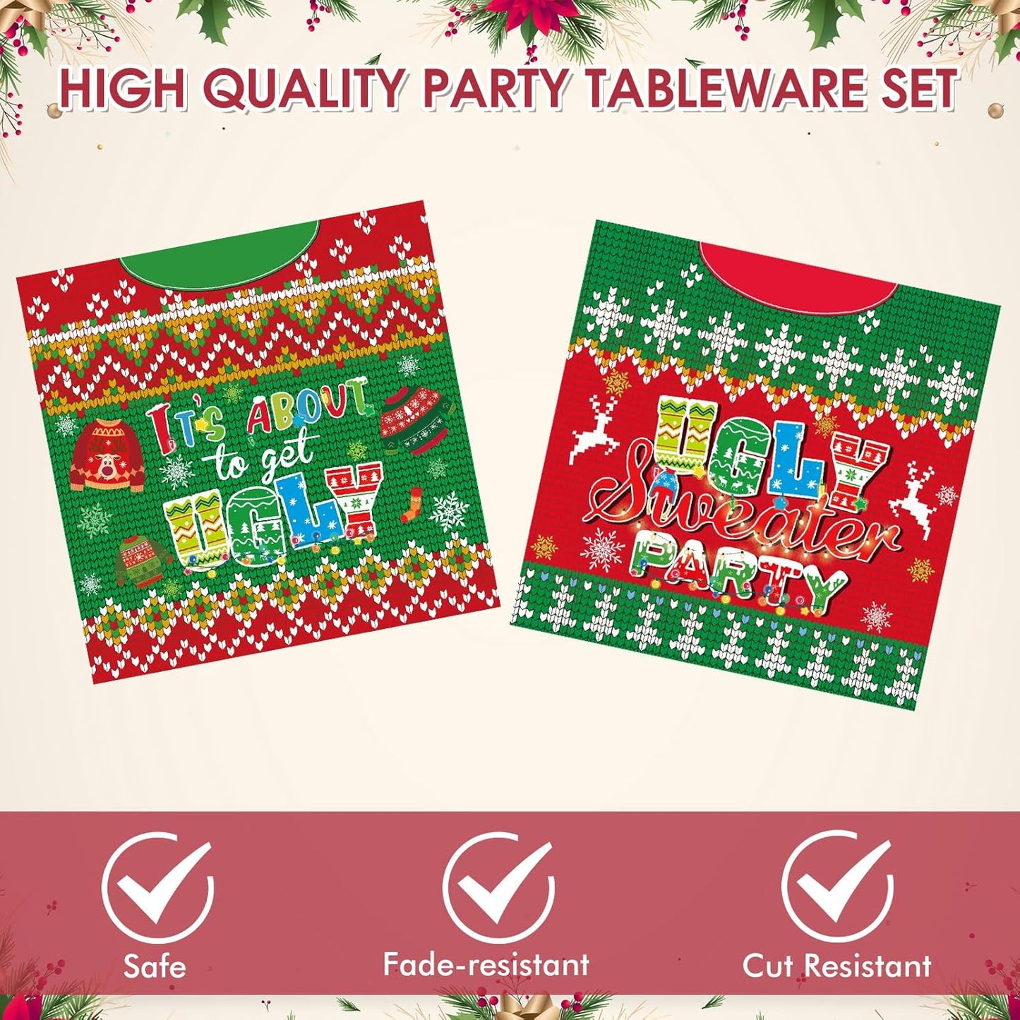 Ugly Sweater Party Decorations- 40 PCS Christmas Party Supplies Disposable Tableware Set Include Ugly Sweater Party Plates and Napkins,Xmas Tacky Sweater Decor Holiday Party Serves 20 Guests