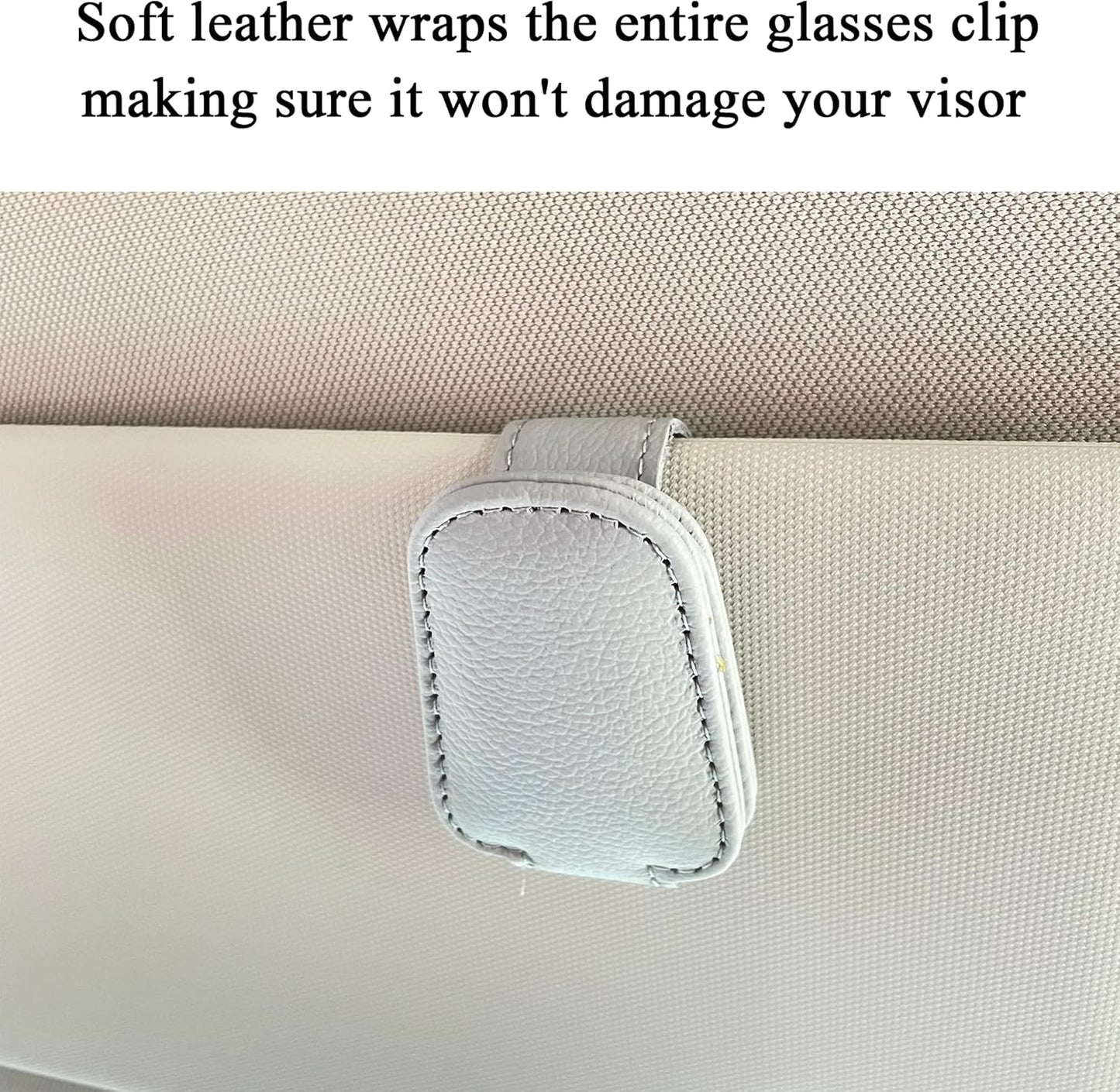 Sunglasses Holders for Car Sun Visor, 2pack Magnetic Leather Glasses Eyeglass Hanger Clip for Car, Ticket Business Card Clip Eyeglasses Mount Car Visor Accessories (Grey)