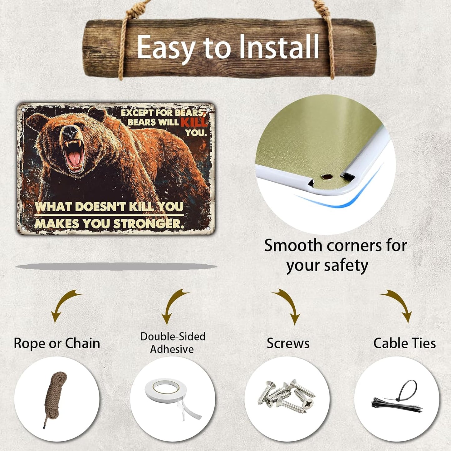 Bears Vintage Tin Metal Iron Sign What Doesn't Kill You Makes You Stronger Except For Bears Bears Will Kill You Wall Decor Gifts For Retro Poster Garage Club Bar Sign 12x8 Inch