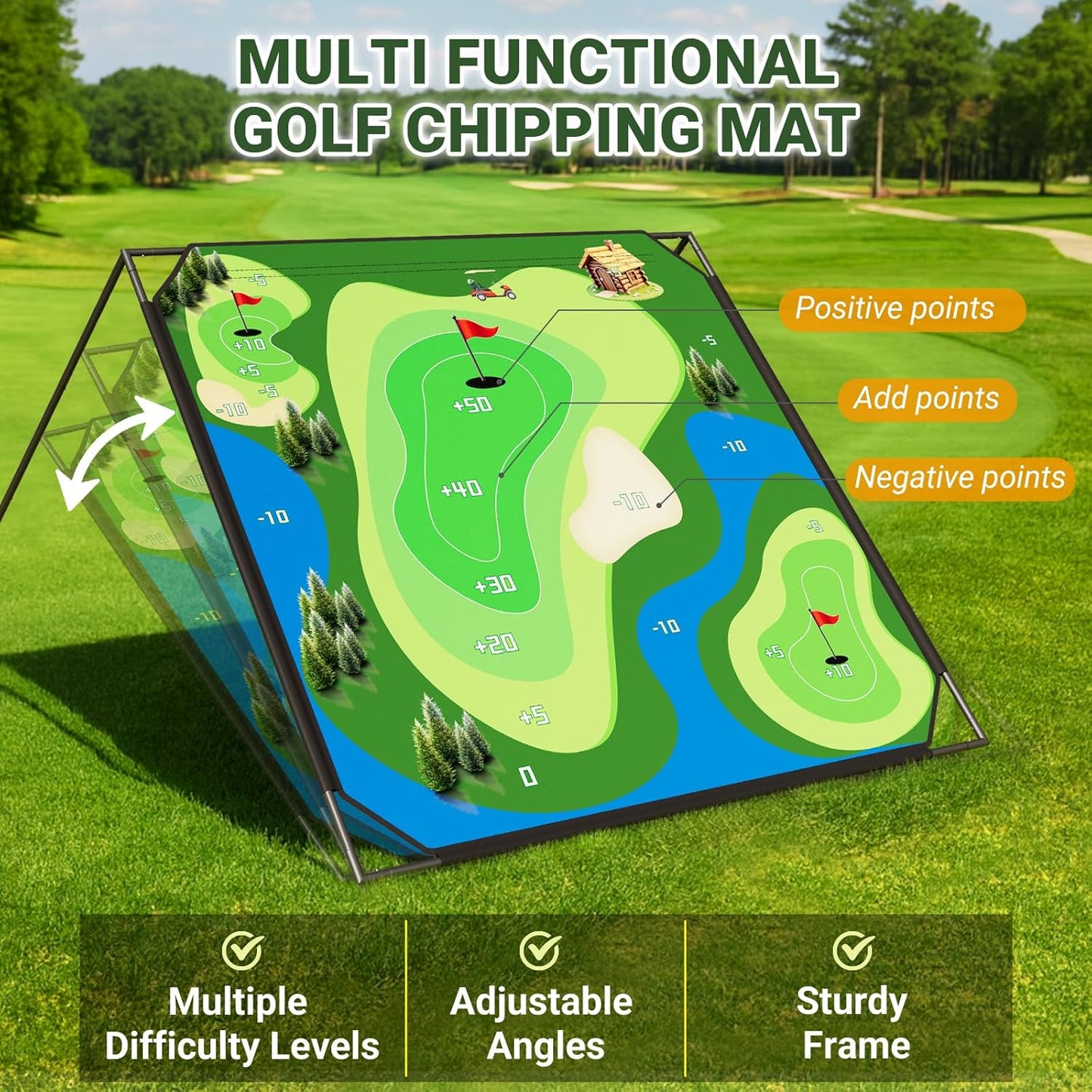 DoCred Battle Royale Golf Chipping Game with 59”x59” Large Chipping Mat, 2 Golf Clubs, 25 Sticky Balls, Outdoor Indoor Sports Training Toy Gift for Adults, Family Yard Target Game