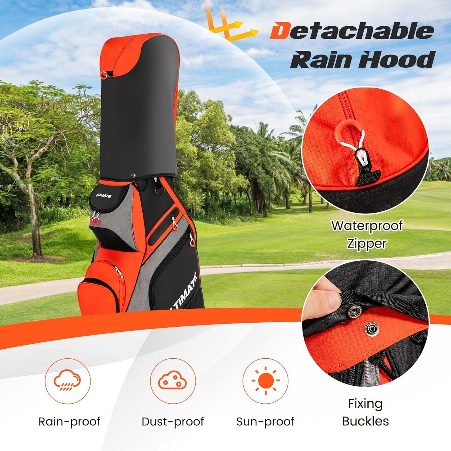 ULTIMATE Golf Cart Bag, 14 Way Top Dividers Golf Carry Bag w/Pockets & Umbrella Holder, Portable Golf Club Bag w/Soft Shoulder Strap & Rain Hood, Lightweight Golf Bag for Women & Men