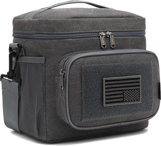 FlowFly Lunch Bag, Insulated Cooler, Thermal Lunch Box Tote with MOLLE/PALS Webbing, Adjustable Padded Shoulder Strap, for Tactical Men Women Adults and Boys Girls Kids (Navy, Medium)