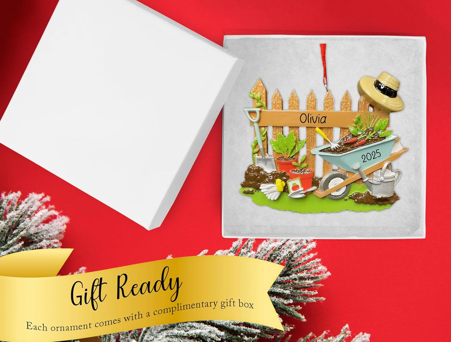 Personalized Gardening Christmas Ornament 2025 for Gardeners | Garden Tools Wheelbarrow Shovel Ornament for Xmas Tree | Custom Horticulture Keepsake Gift for Flower Plants Lover