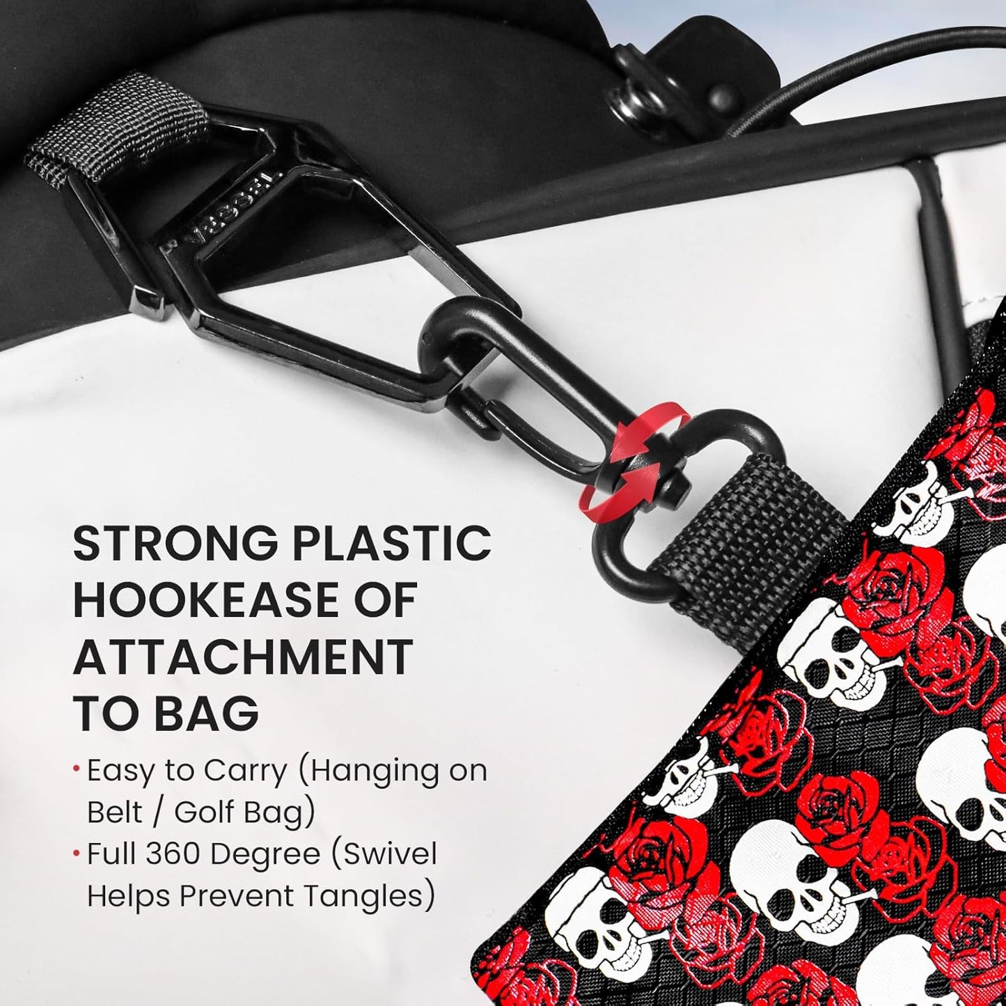 Golf Bag Accessories Valuables Pouch Bags Multi Pocket Zipper Hook with 10 Pcs Wood Golf Tees for Men Women