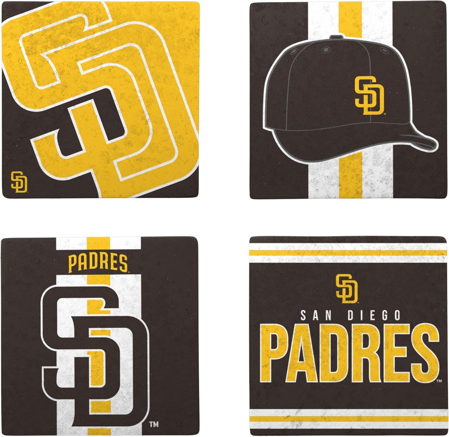 FOCO MLB Official 4-Pack Beverage Drink Ceramic Stone Coaster Set (San Diego Padres)