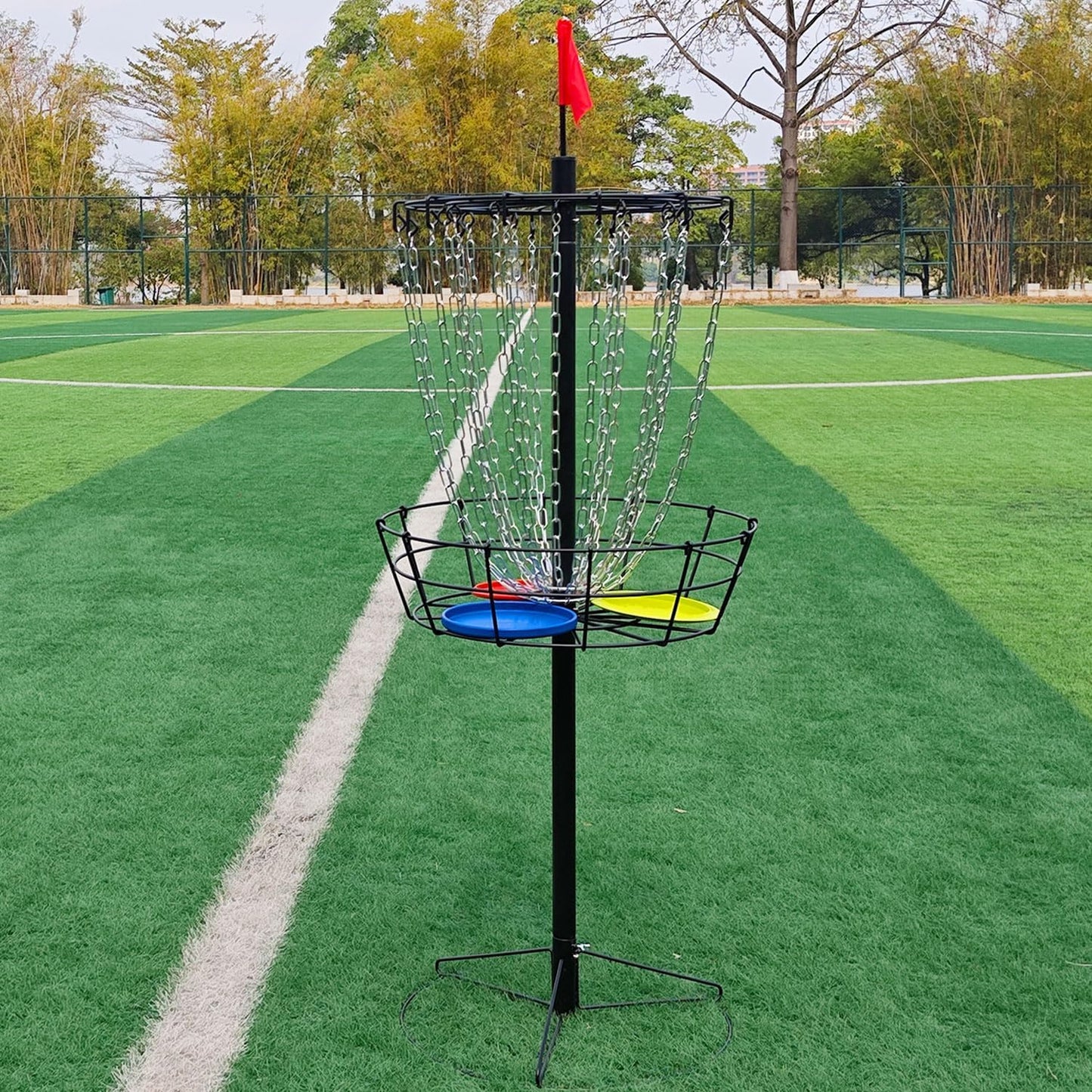 Disc Golf Basket - Portable Disc Golf Target with Heavy Duty 24-Chains Come with 6pcs Disc Golf Discs and Carry Bag, Ground Stake -Suitable for Players of All Levels - Multi Color Available